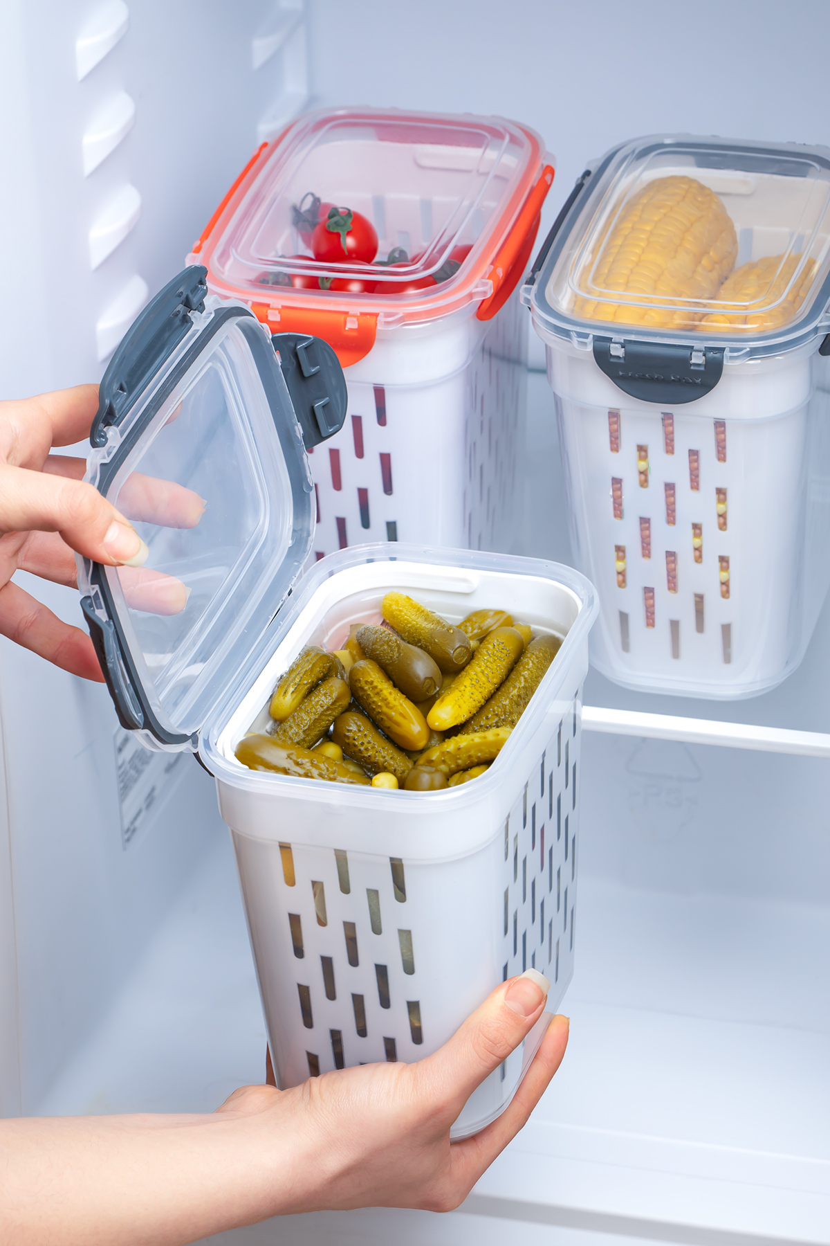 Ferah Plastik Süzgeç Hazneli Saklama Kabı Seti – Kapaklı, Turşu S