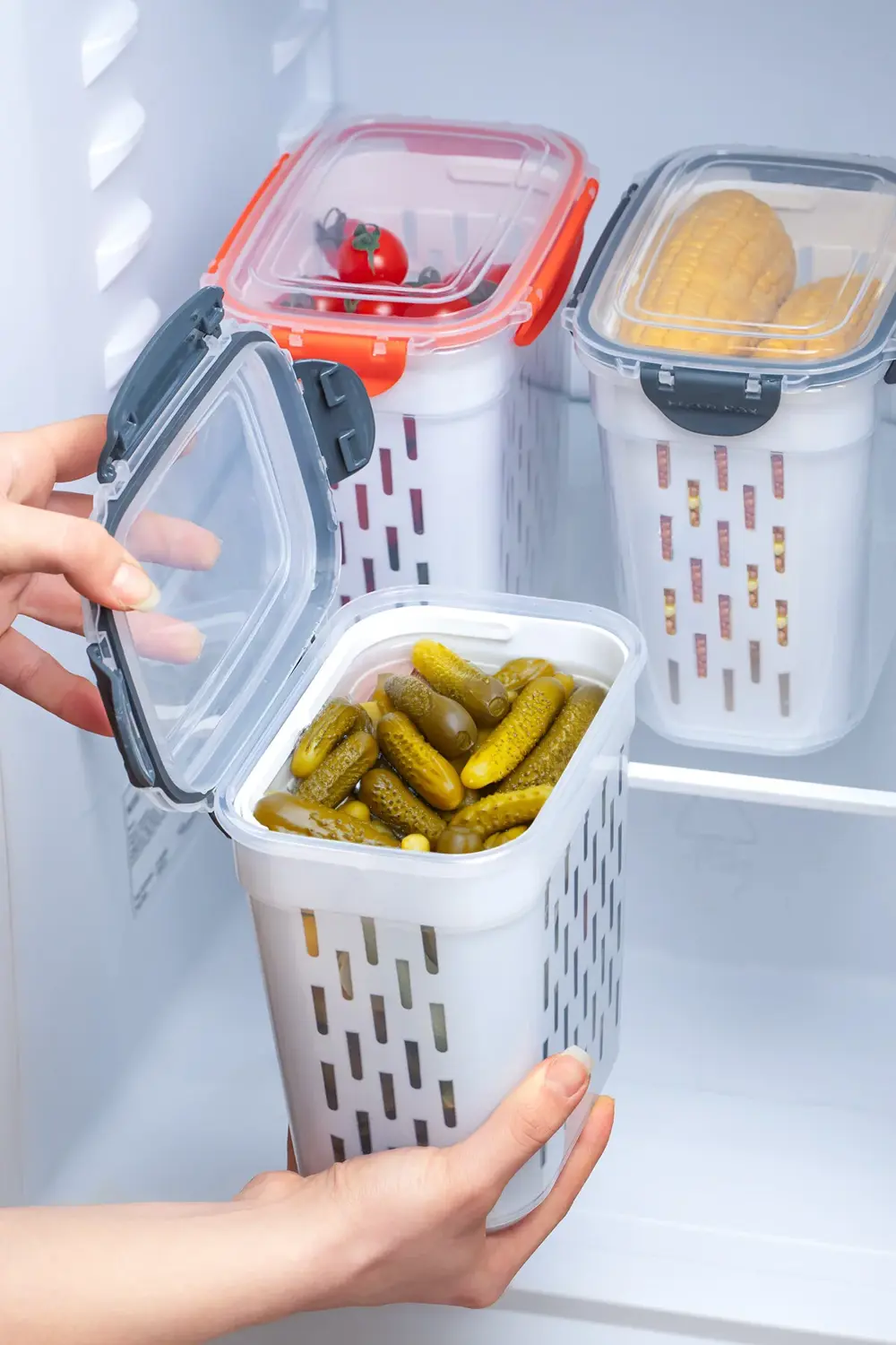Ferah Plastik Süzgeç Hazneli Saklama Kabı Seti – Kapaklı, Turşu S