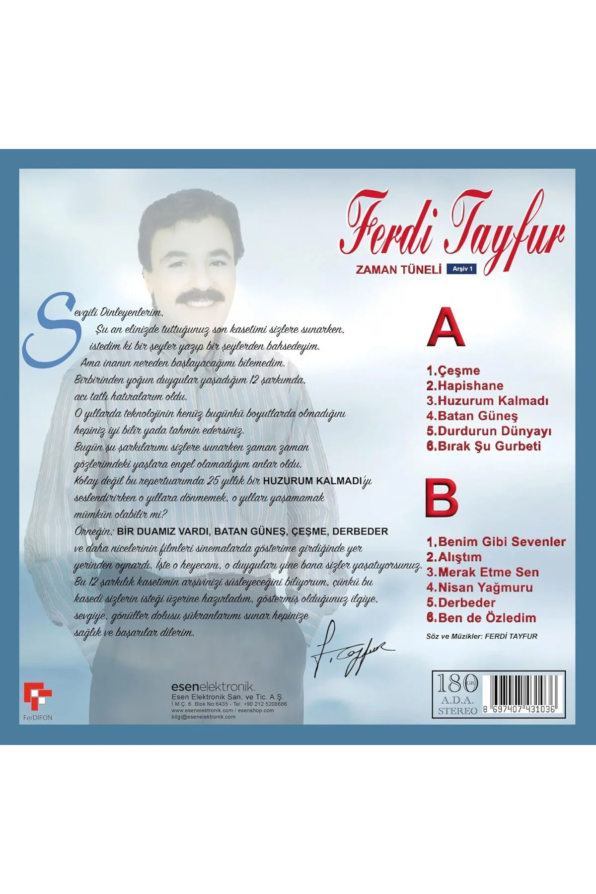 Ferdi Tayfur Zaman Tüneli Arşiv 1 Plak, Türk Sanat Müziği LP