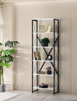 Sivas Gözde Mobilya Ferforje Ahşap 5 Rafli Kitaplik 60X30x180