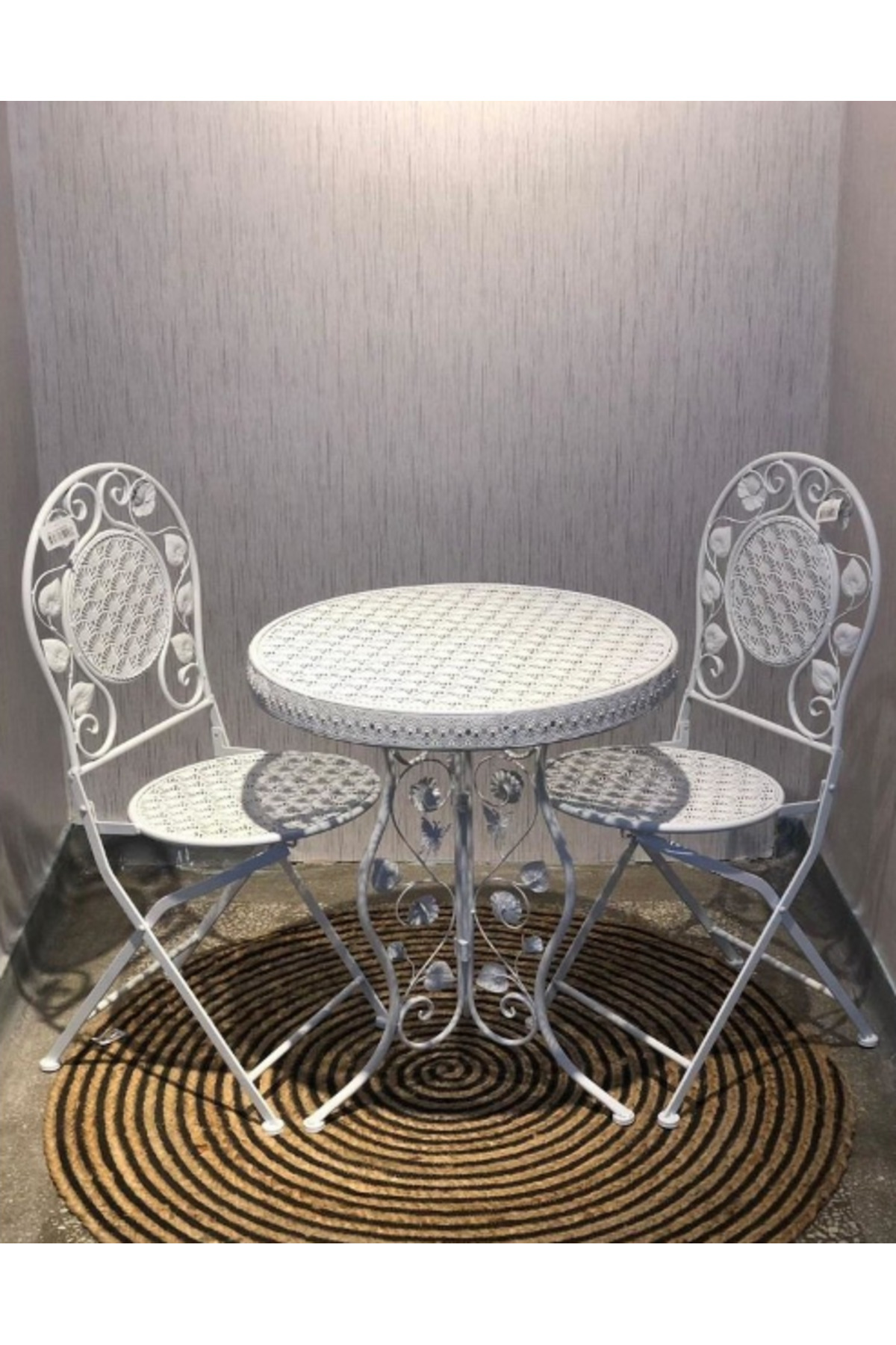 Ferforje Metal Masa Sandalye Seti Beyaz