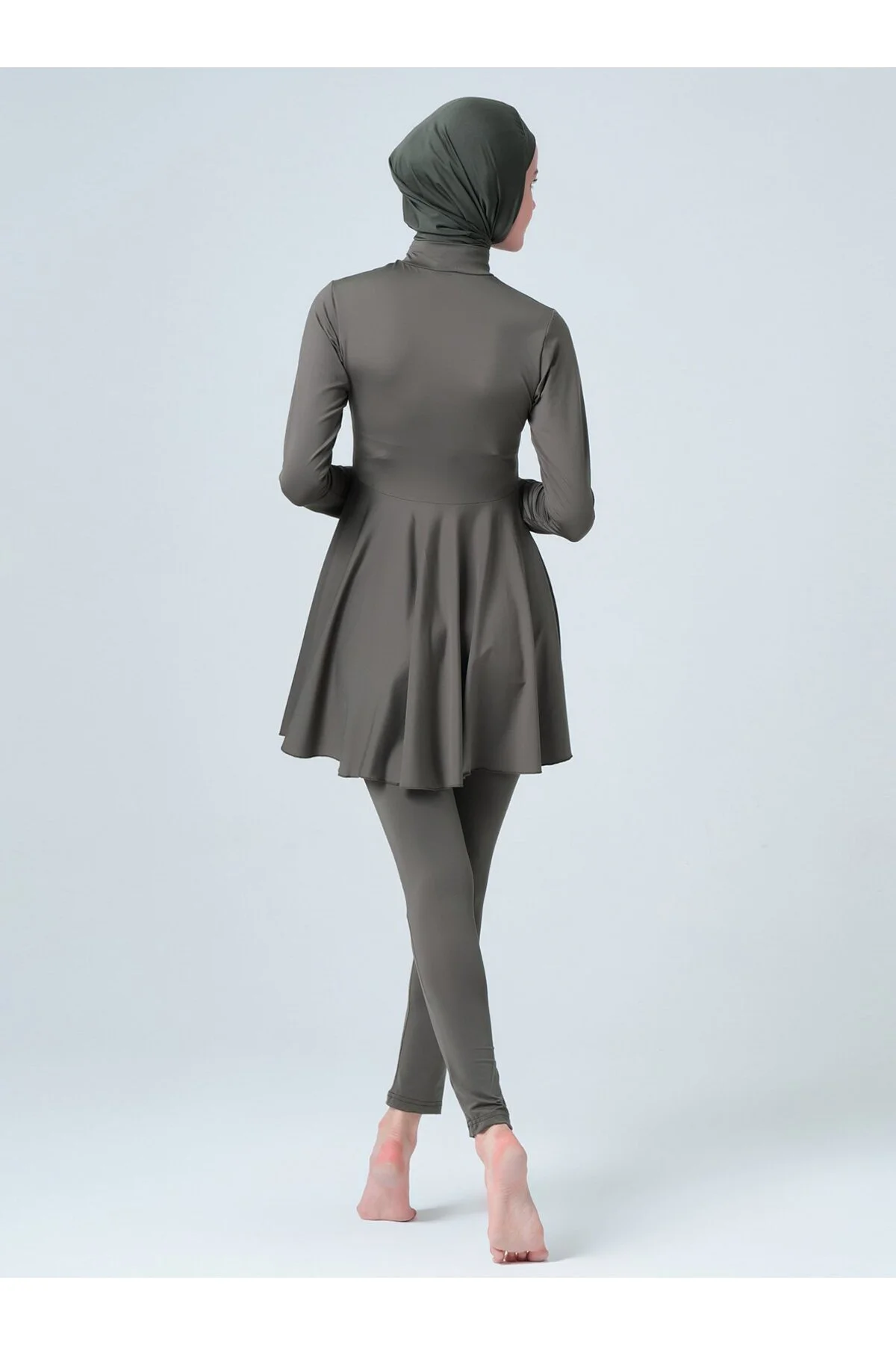 Fermuar Süslemeli Tesettür Mayo - Haki -