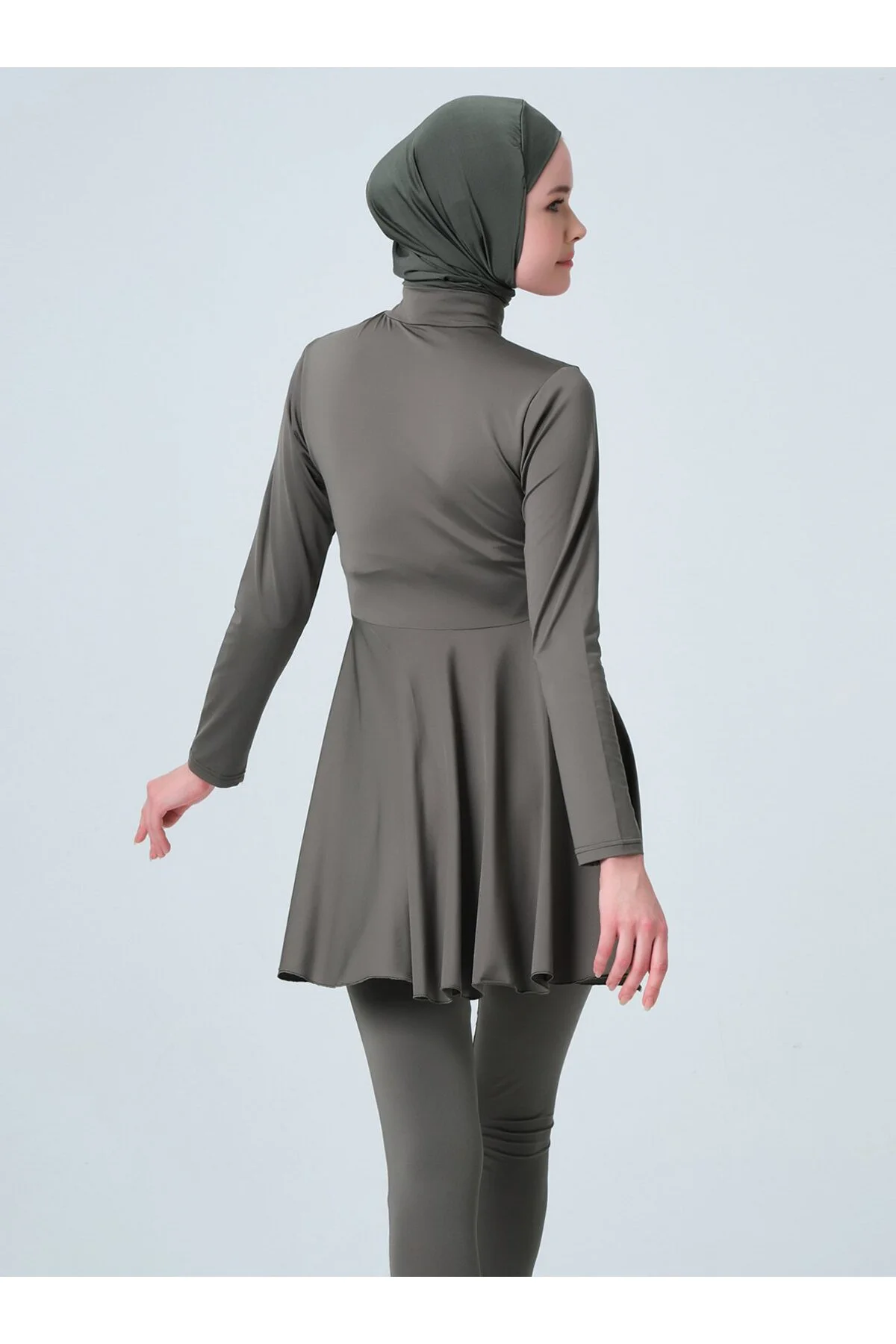 Fermuar Süslemeli Tesettür Mayo - Haki -