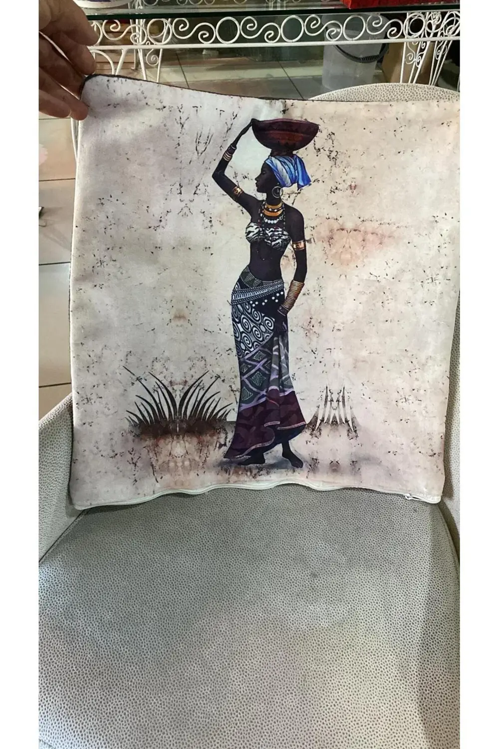 Fermuarlı Etnik Desen Kırlent Kılıfı