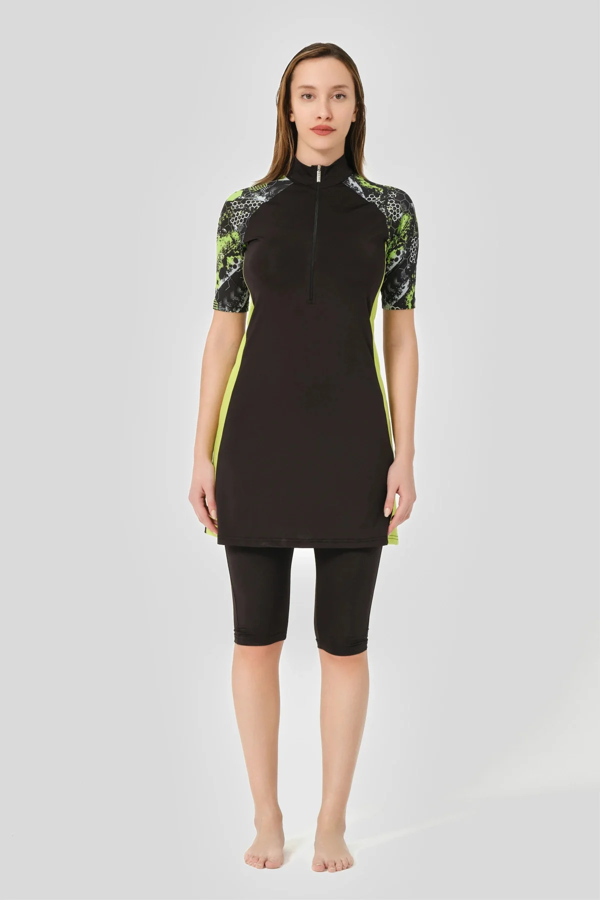 Fermuarlı Fit Yarım Kol Yarı Kapalı Mayo