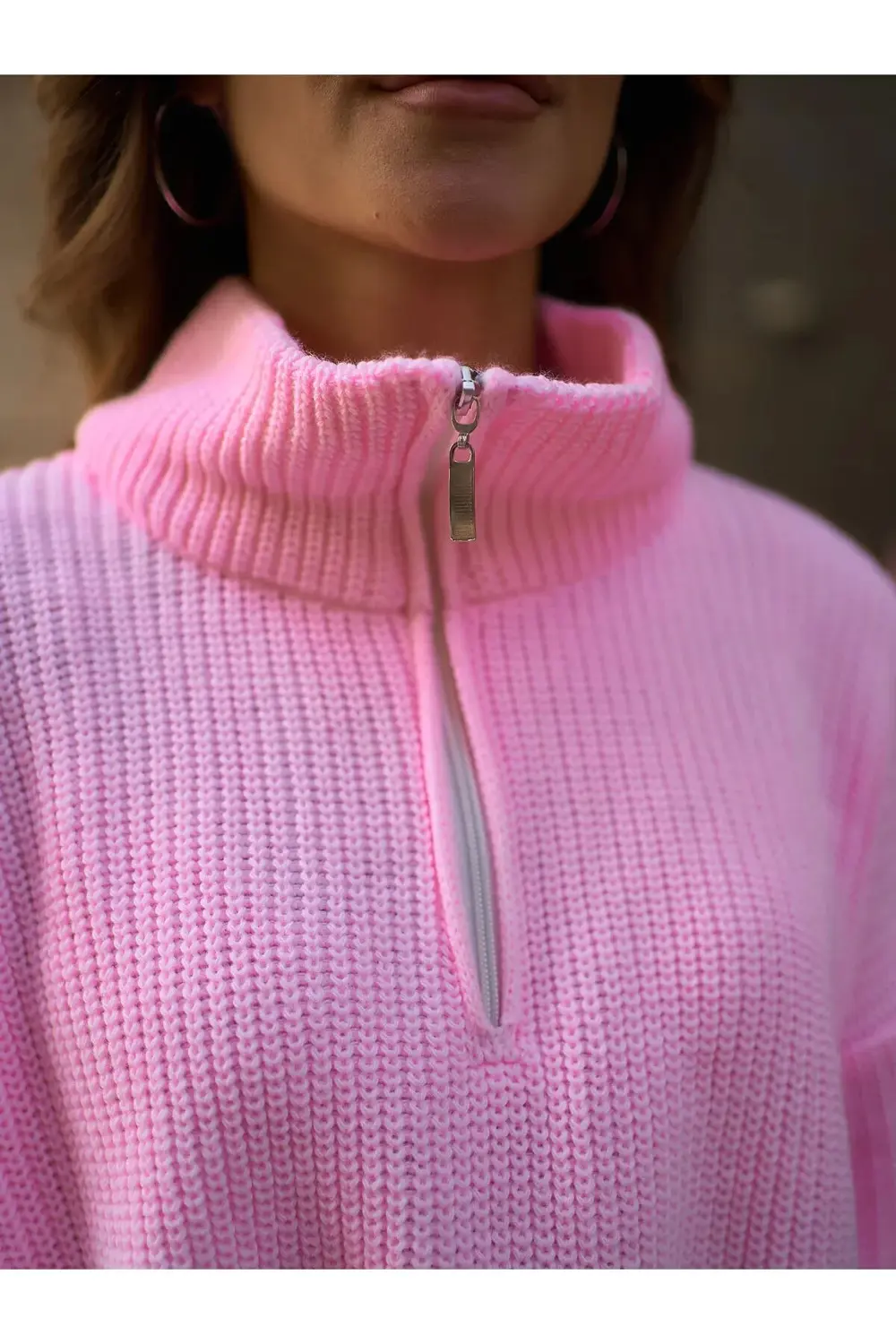 FERMUARLI HAKİM YAKA OVERSİZE KADIN TRİKO KAZAK