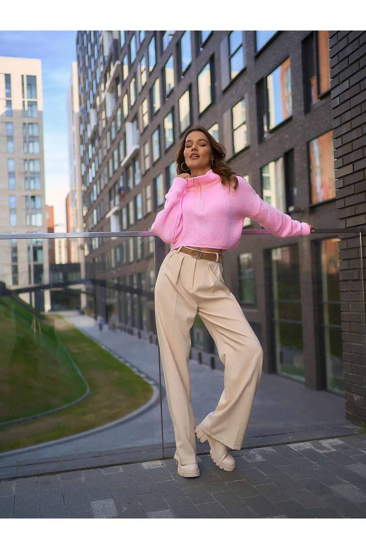 Nzl Tekstil Fermuarli Hakim Yaka Oversize Kadin Triko Kazak