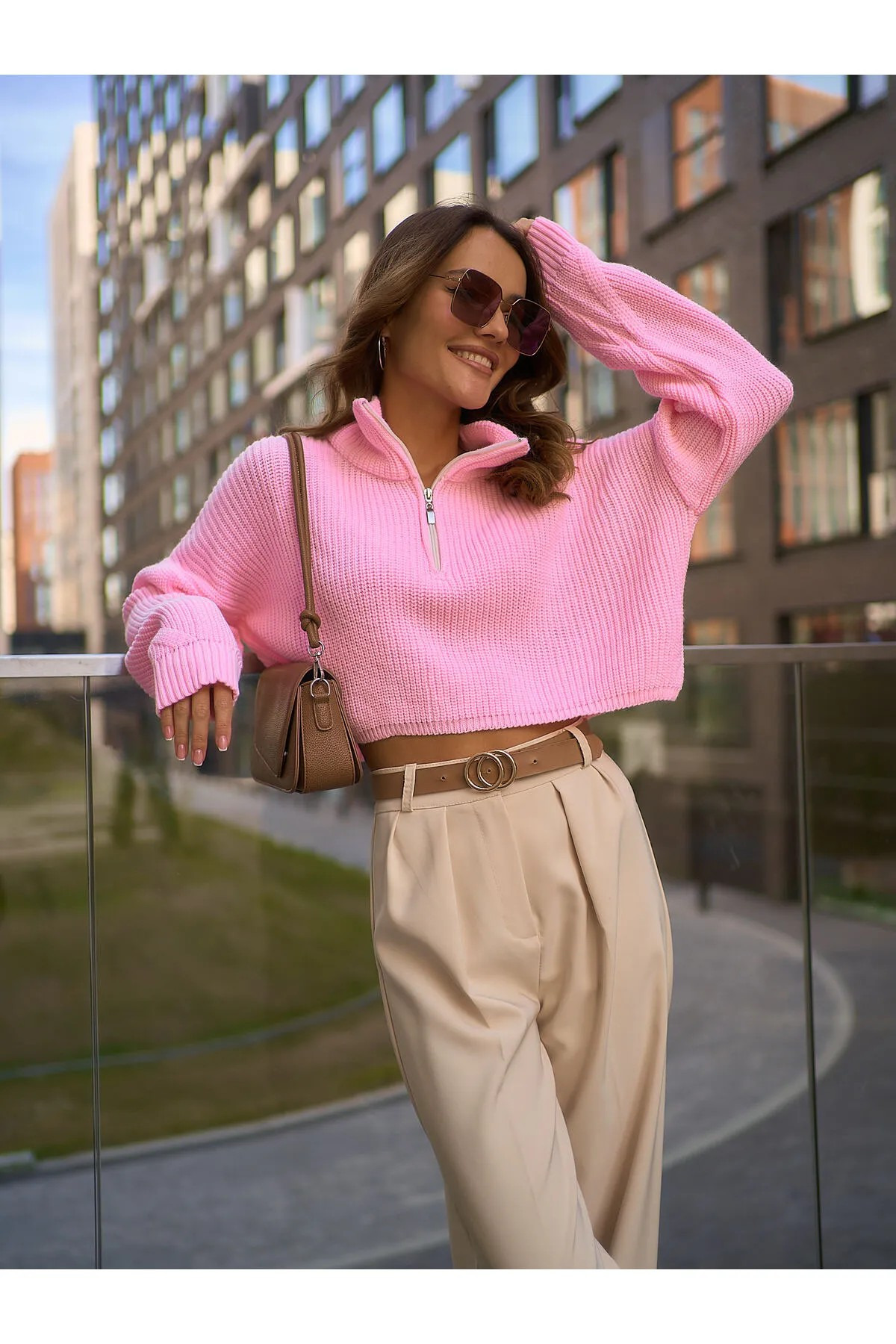 Nzl Tekstil Fermuarli Hakim Yaka Oversize Kadin Triko Kazak