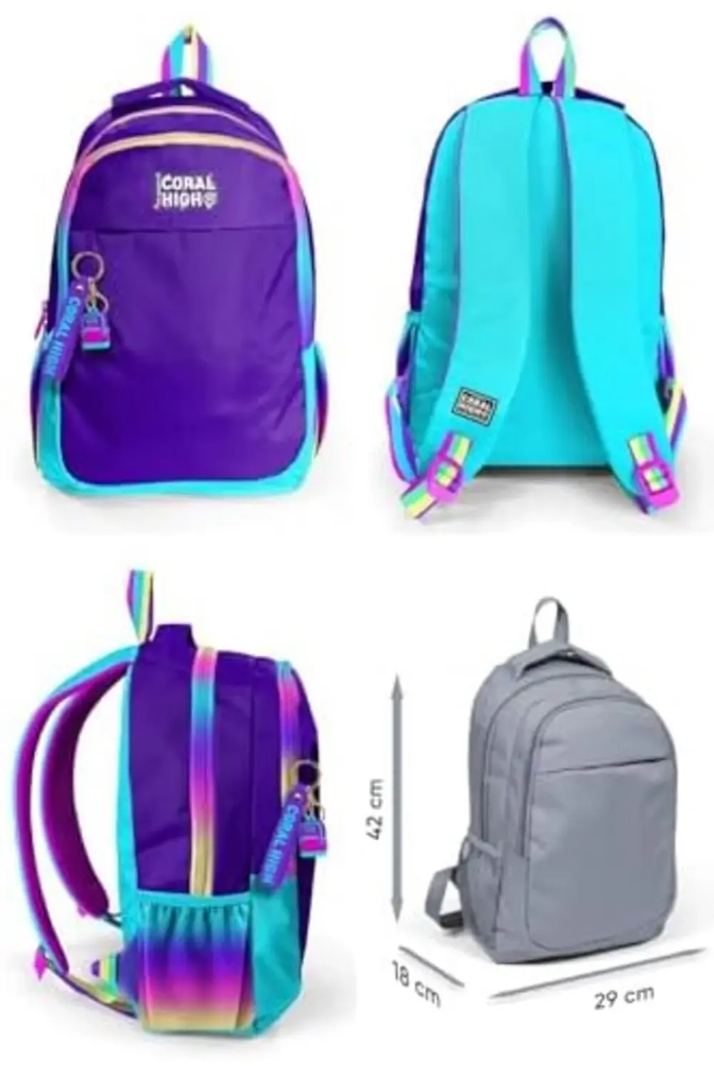 Fermuarlı Mor İlkokul Ortaokul ve Günlük Sırt Çantası - Kız Çocuk