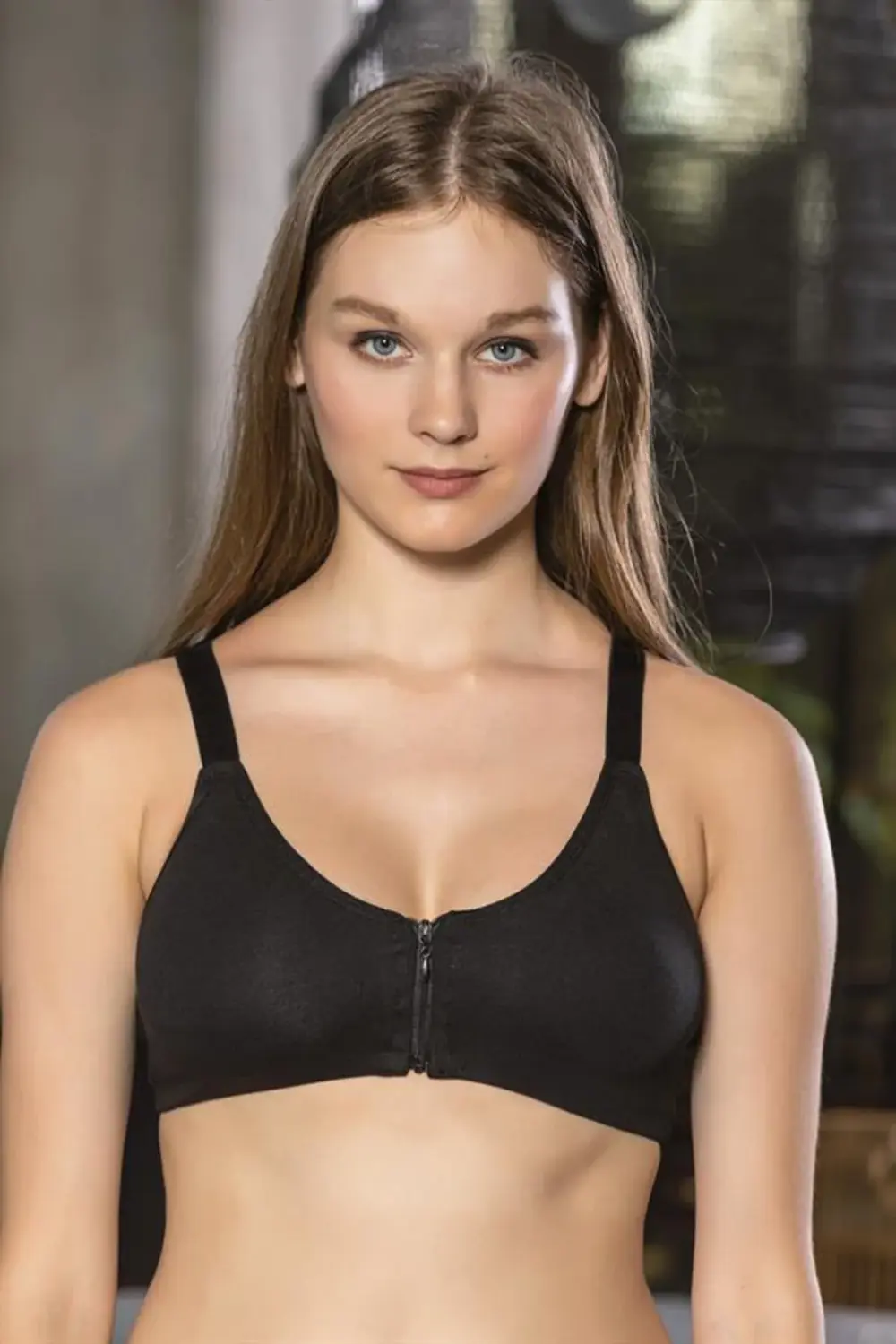 Fermuarlı Pamuklu Sporcu Sütyeni Siyah (brf1061)