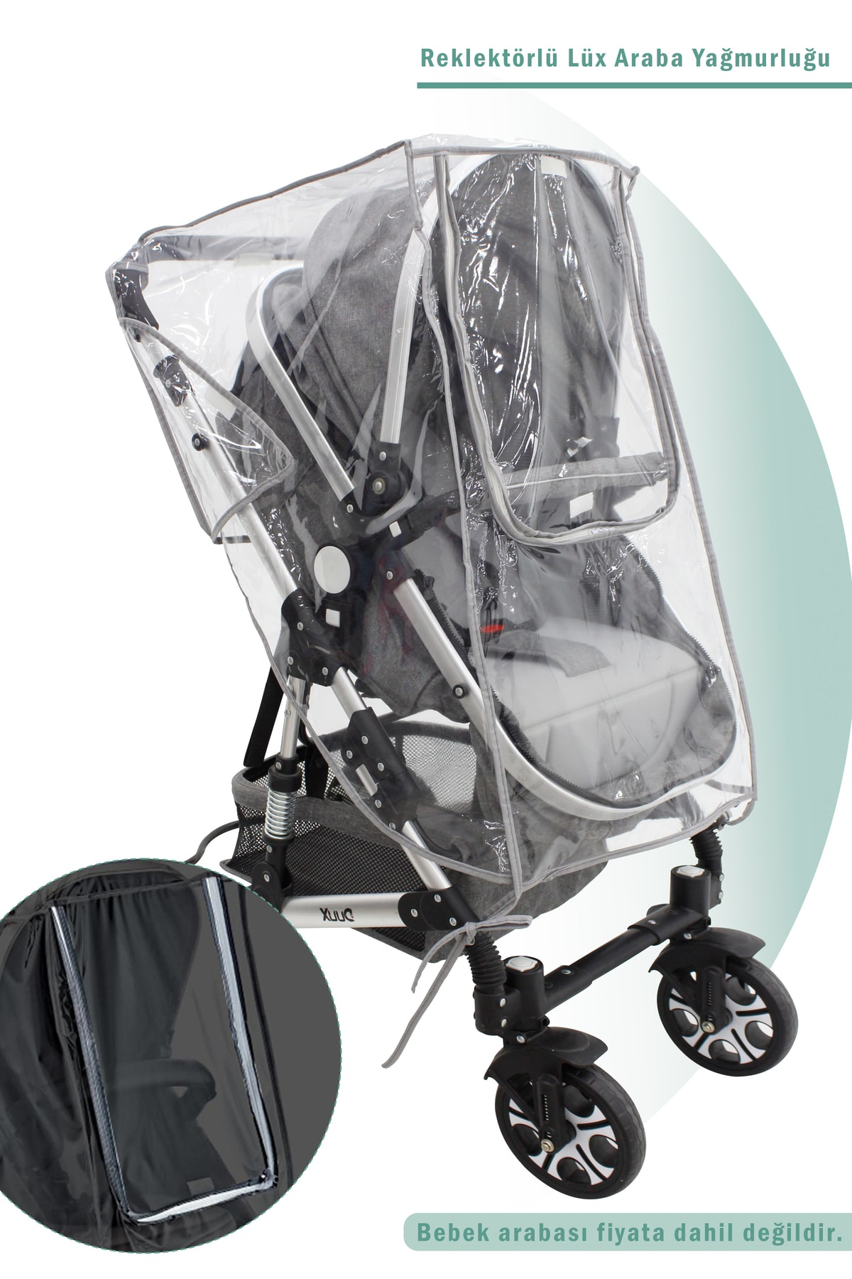 Mordesign Fermuarlı Ultra Lüx Bebek Arabası Yağmurluğu, Reflektör Özellikli