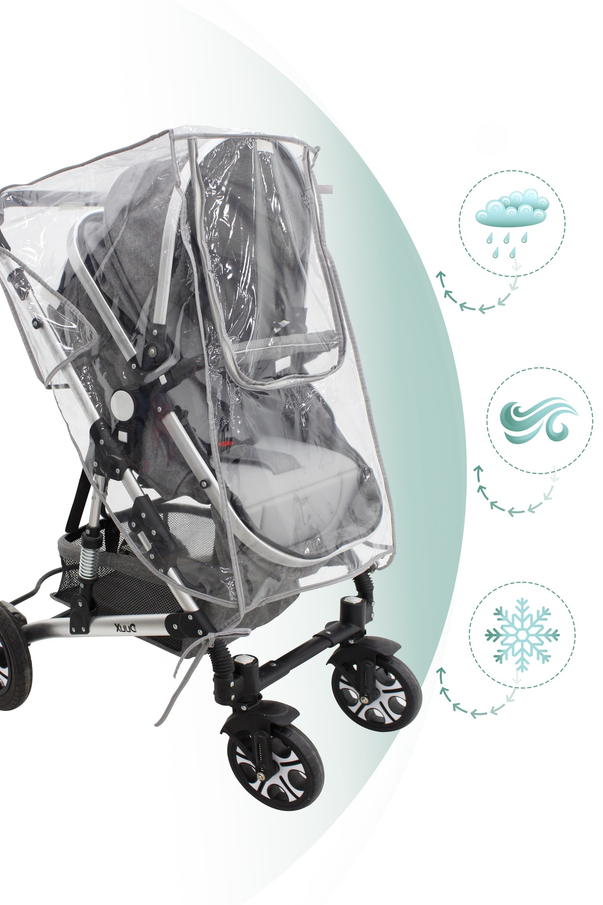 Mordesign Fermuarlı Ultra Lüx Bebek Arabası Yağmurluğu, Reflektör Özellikli