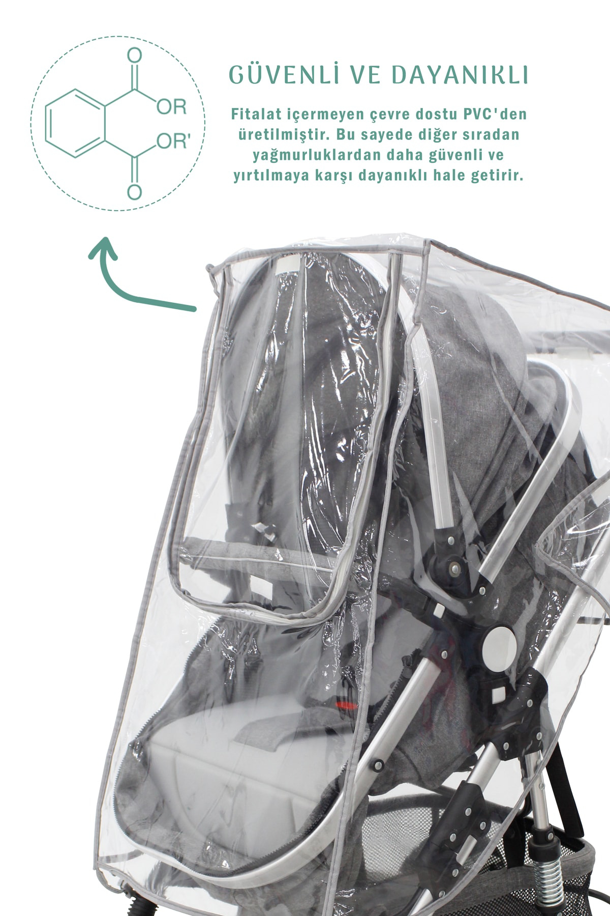 Mordesign Fermuarlı Ultra Lüx Bebek Arabası Yağmurluğu, Reflektör Özellikli