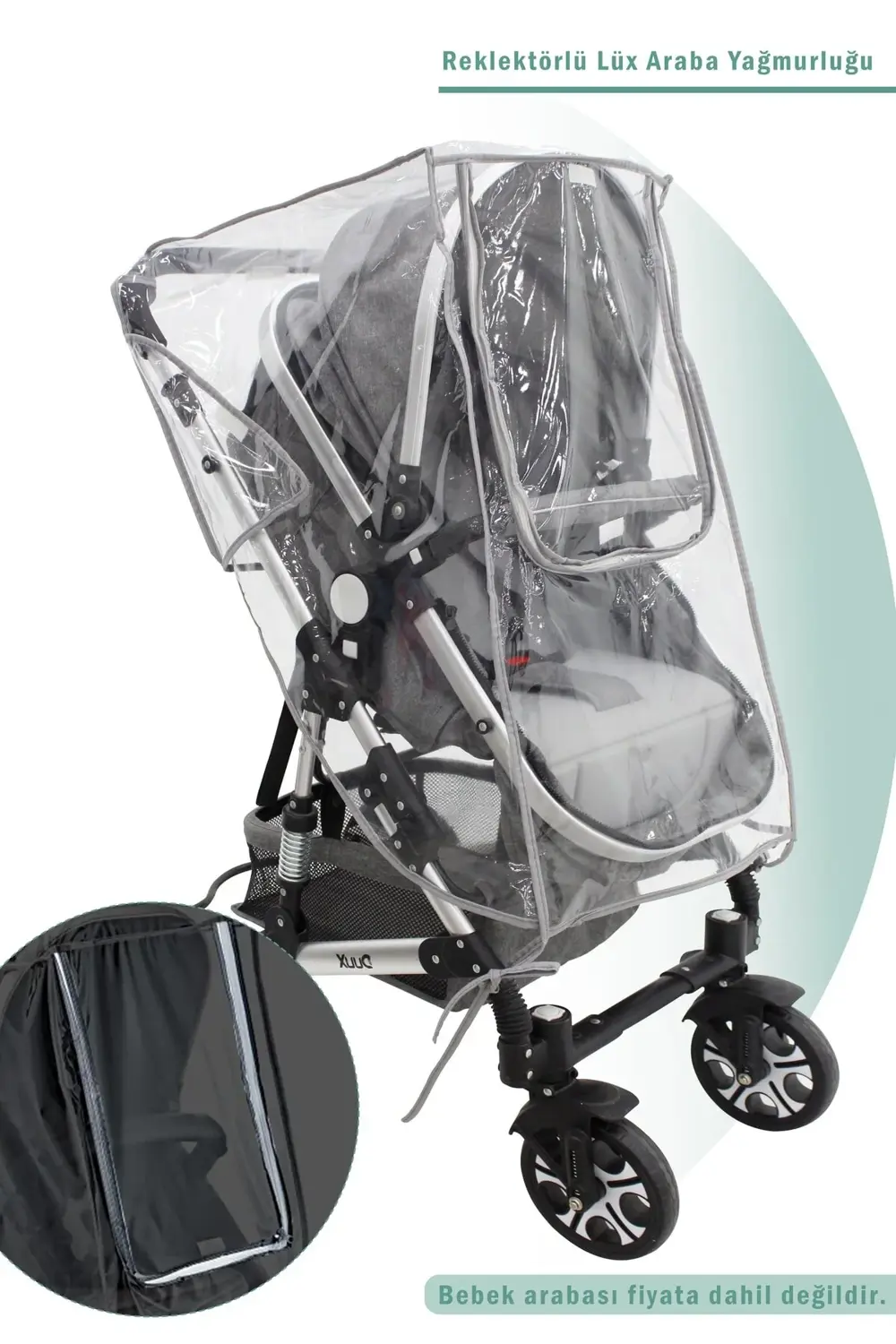 Mordesign Fermuarlı Ultra Lüx Bebek Arabası Yağmurluğu, Reflektör Özellikli