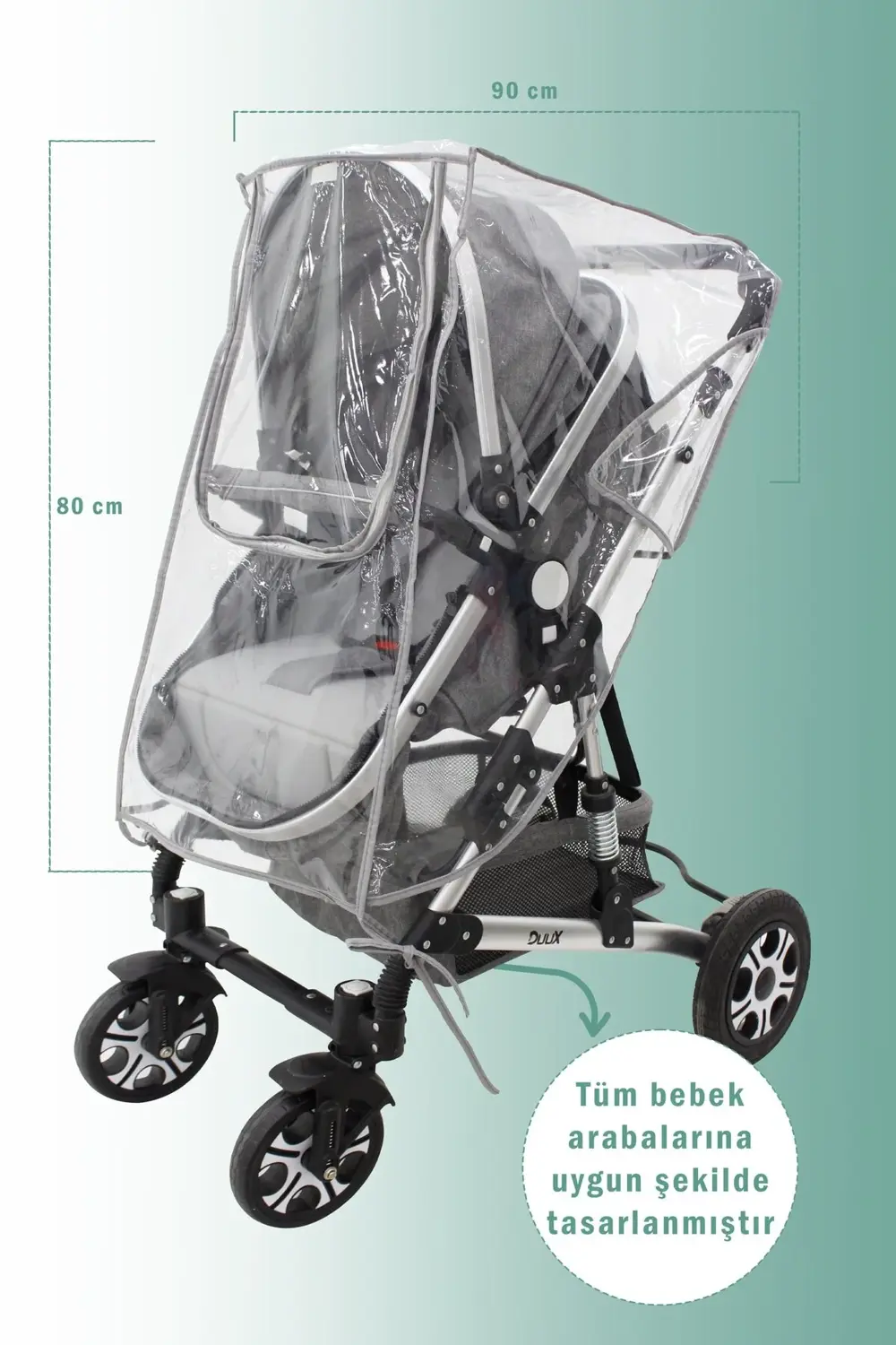 Mordesign Fermuarlı Ultra Lüx Bebek Arabası Yağmurluğu, Reflektör Özellikli