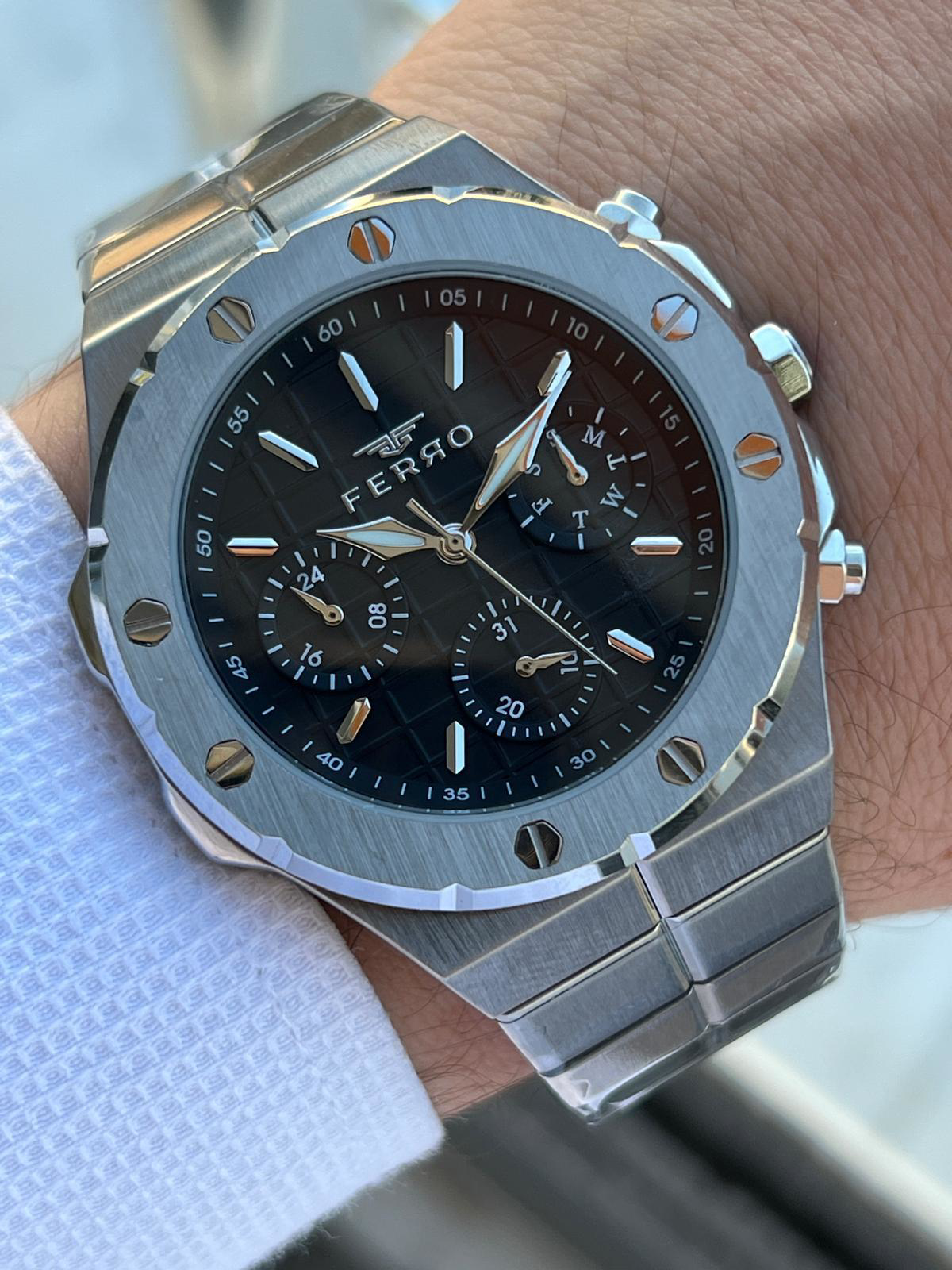 Ferro Çelik Kordon İç Fonksiyonları Aktif Chronograph 30 Mt Su Ge