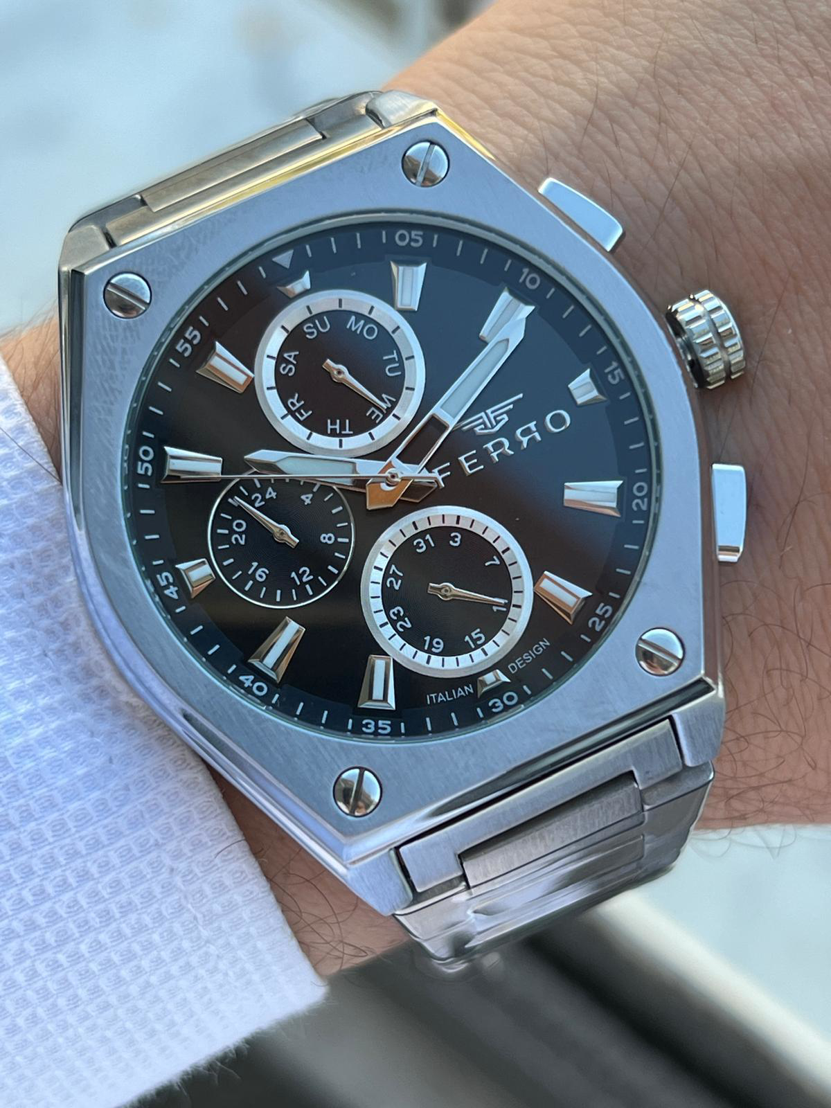 Ferro Çelik Kordon İç Fonksiyonları Aktif Chronograph 30 Mt Su Ge