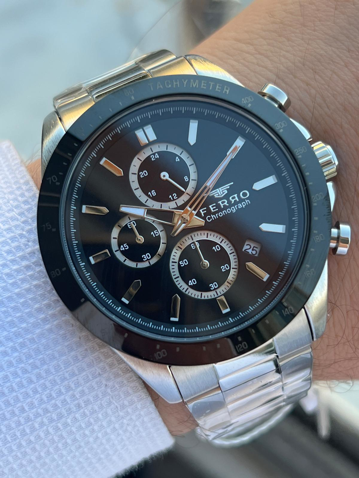 Ferro Çelik Kordon İç Fonksiyonları Aktif Chronograph 30 Mt Su Ge