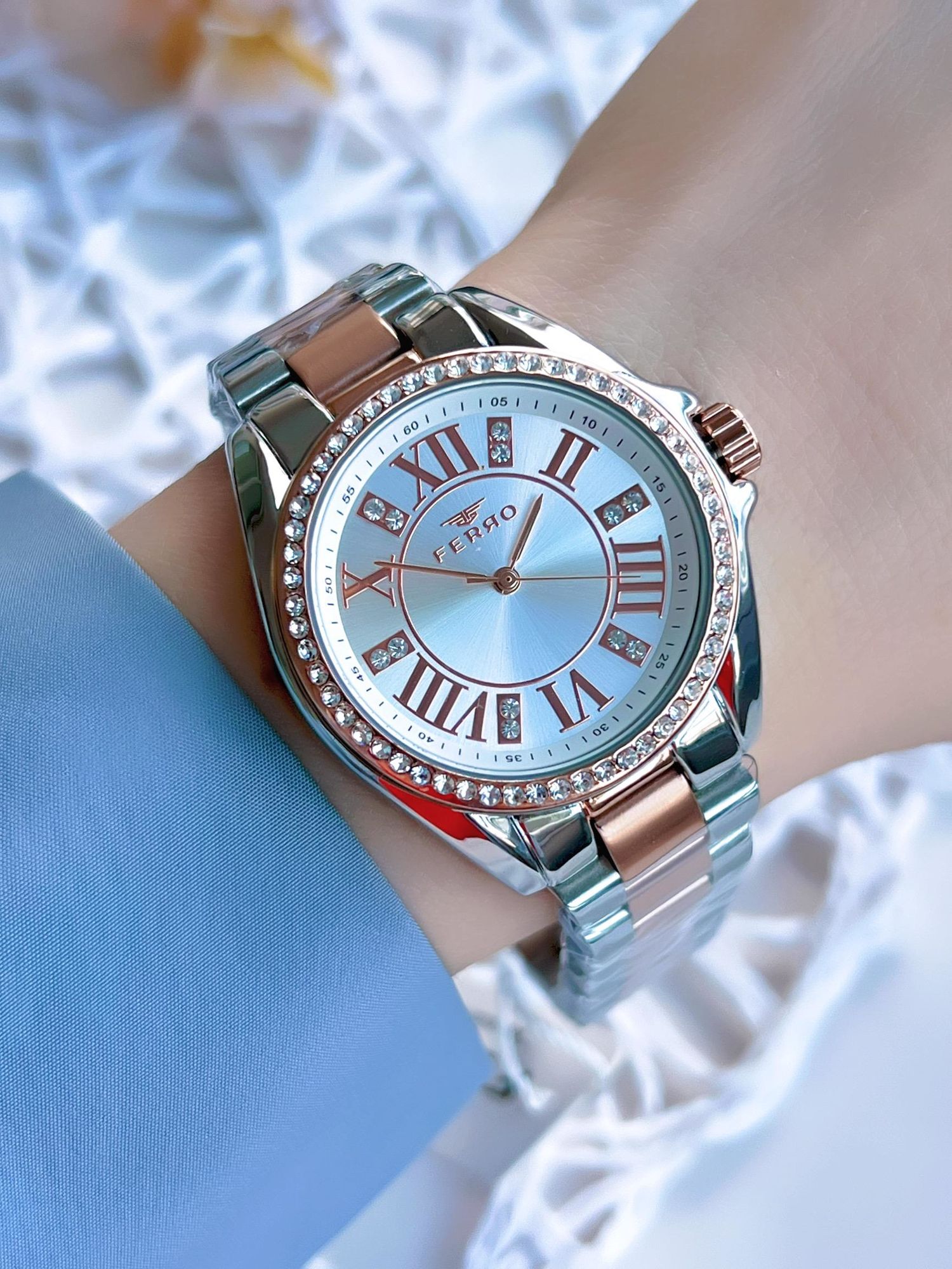 Ferro Çelik Kordonlu Gümüş/Rose Kararmaz Renk Atmaz 3 Atm  Özel T