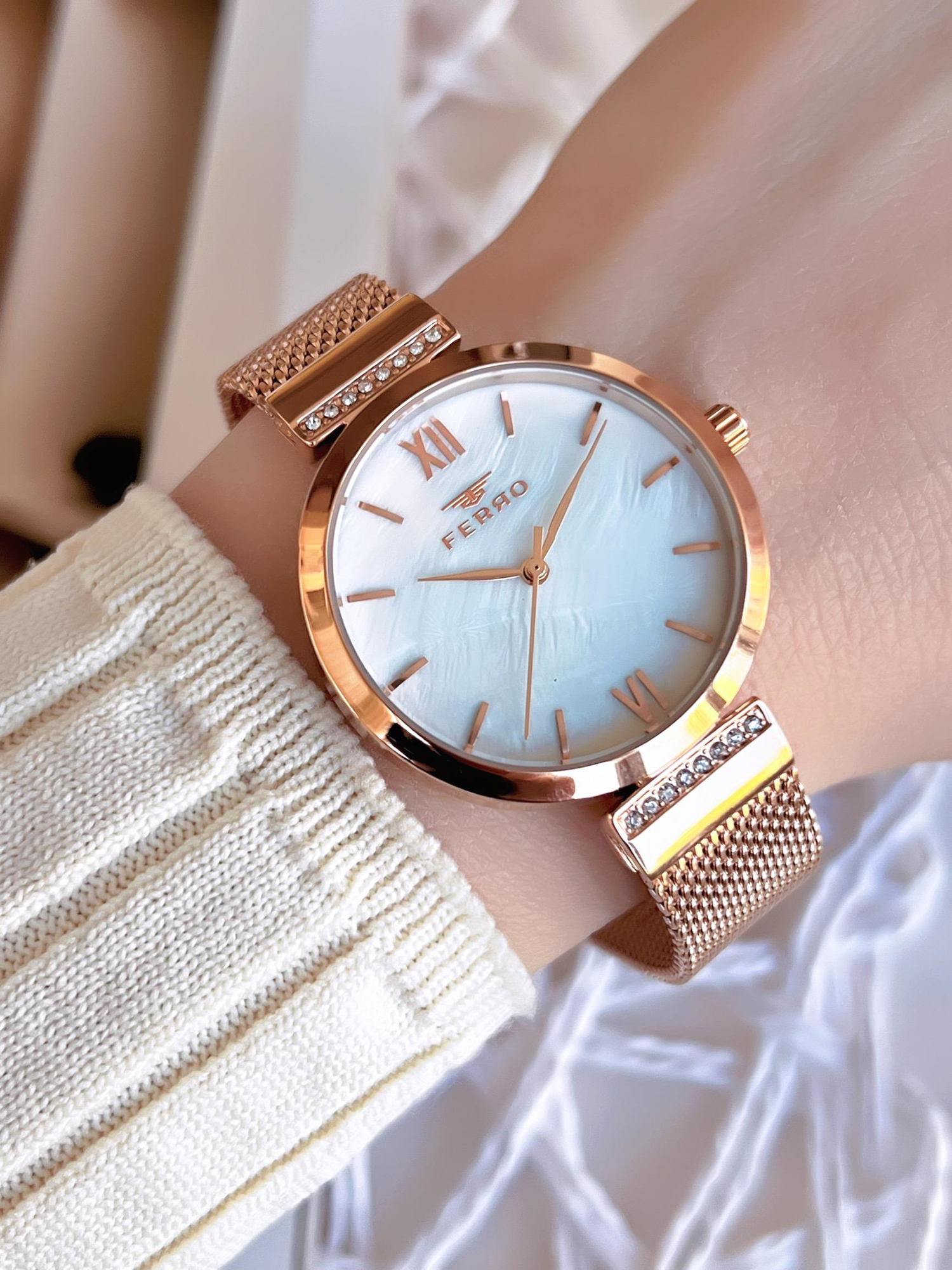 Ferro Hasır Kordonlu Rose Gold Kararmaz Renk Atmaz 3 Atm  Özel Ta Fiyatı, Yorumları ve Özellikleri