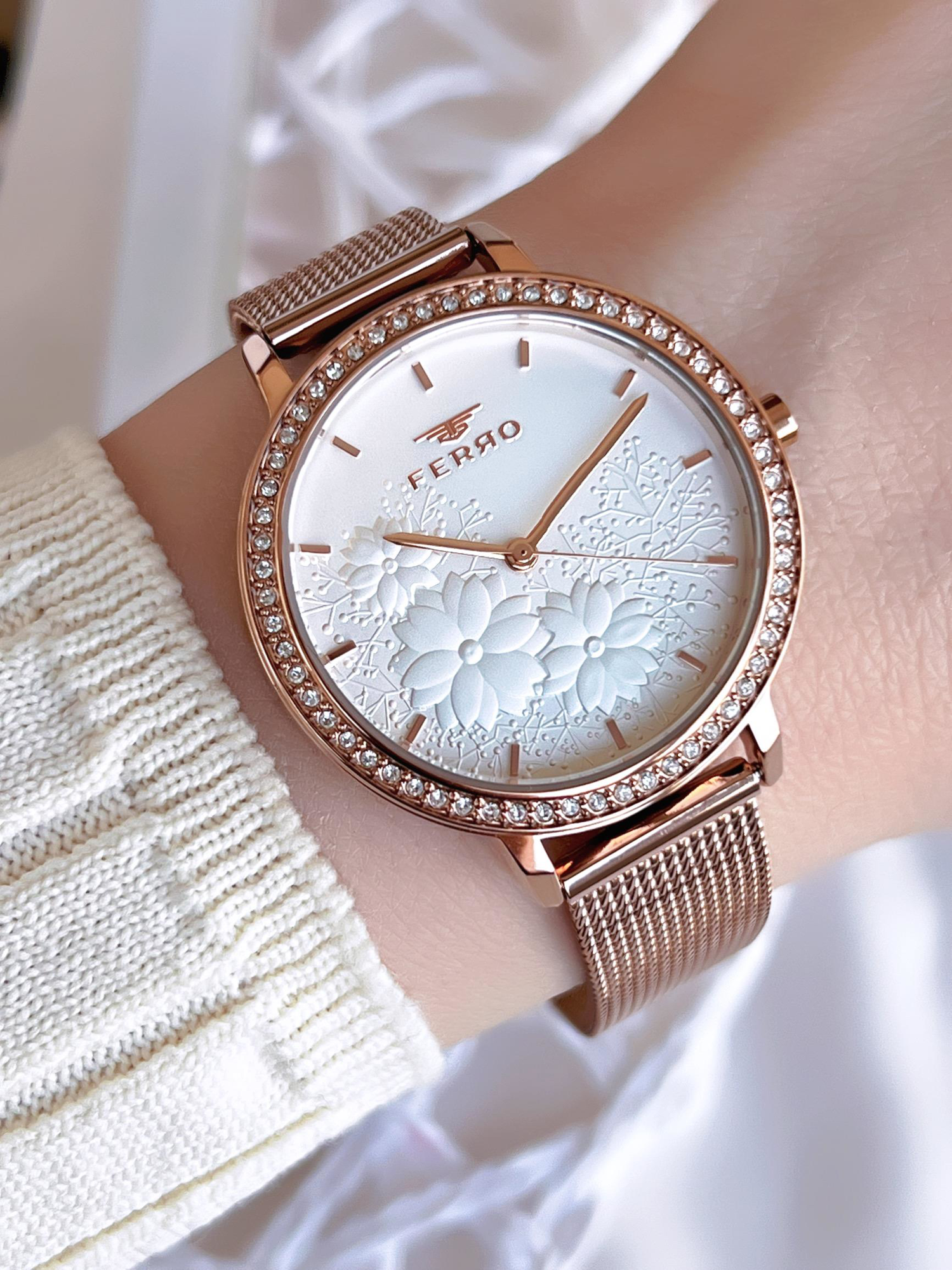 Ferro Hasır Kordonlu Rose Gold Kararmaz Renk Atmaz 3 Atm  Özel Ta