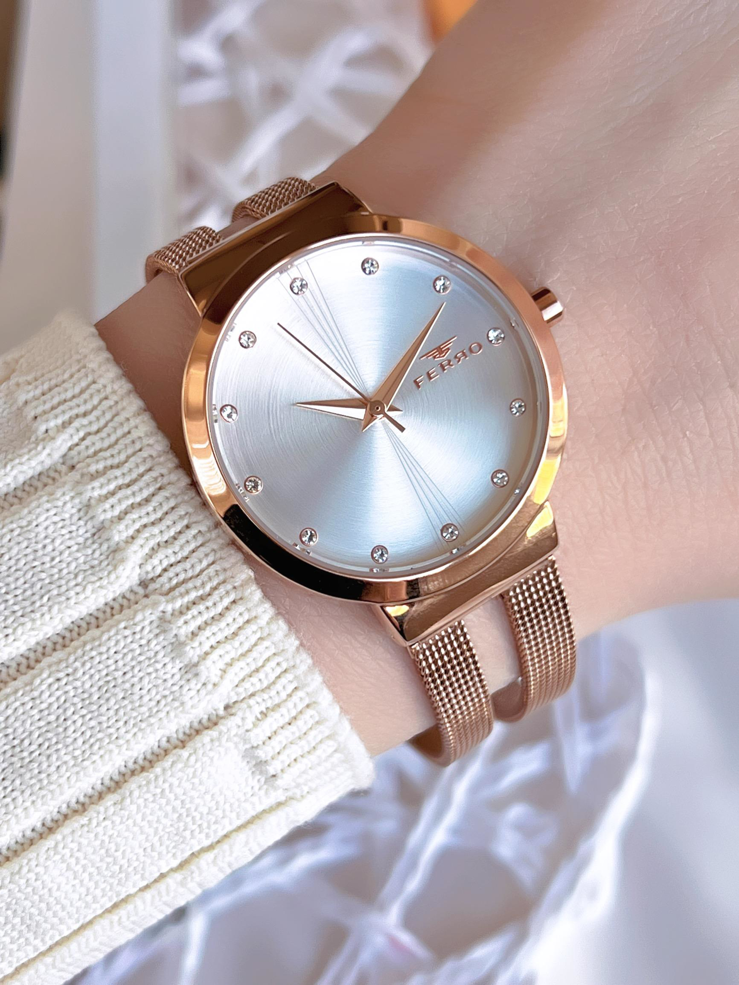 Ferro Hasır Kordonlu Rose Gold Kararmaz Renk Atmaz 3 Atm Özel Ta Ferro Hasır Kordonlu Rose Gold Kararmaz Renk Atmaz 3 Atm Özel Ta