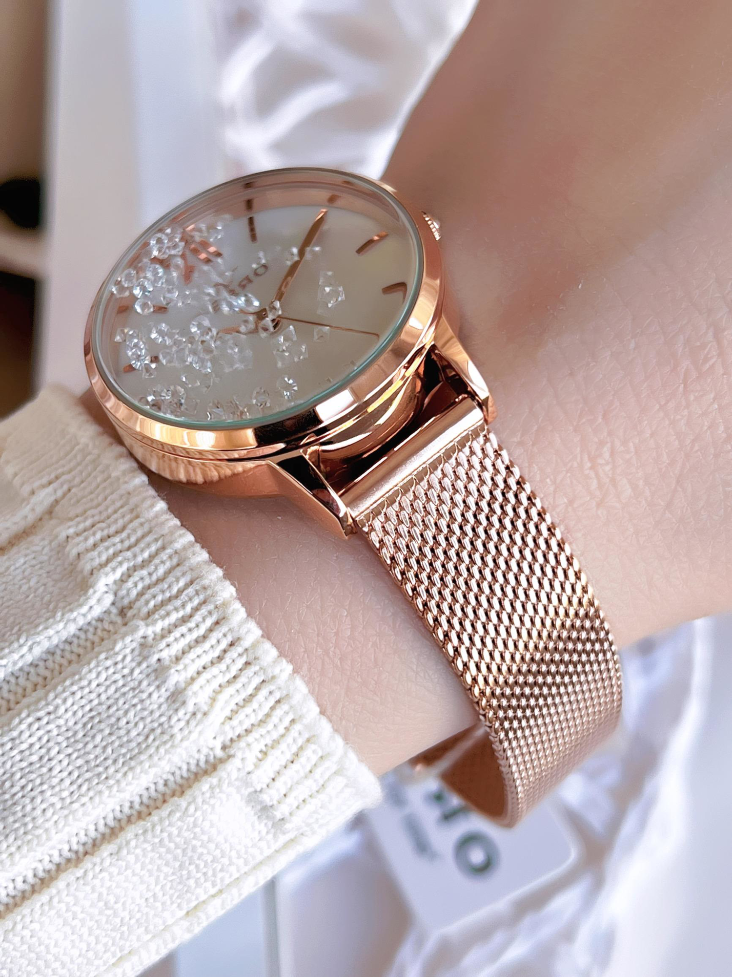 Ferro Hasır Kordonlu Rose Gold Kararmaz Renk Atmaz 3 Atm  Özel Ta