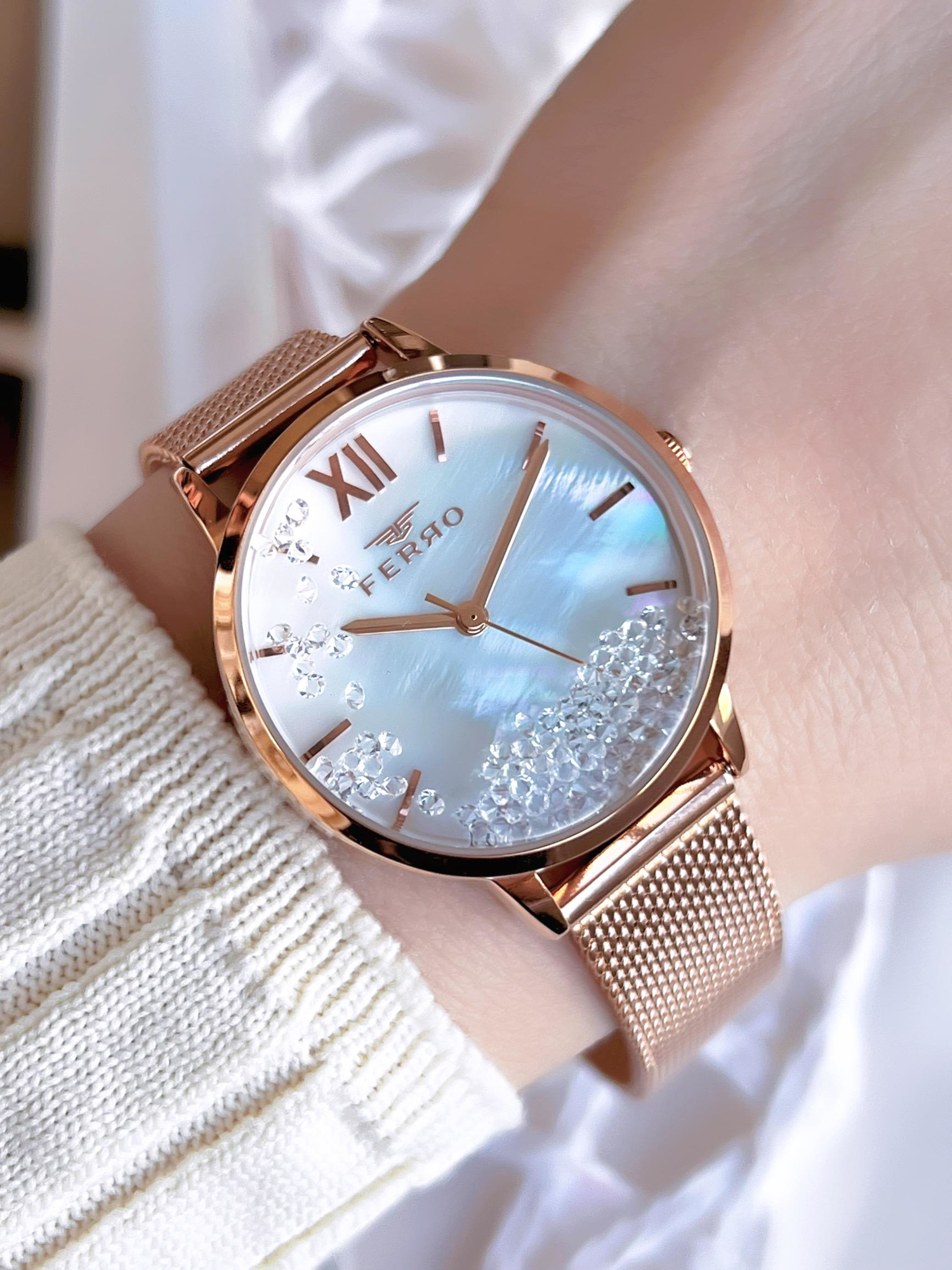 Ferro Hasır Kordonlu Rose Gold Kararmaz Renk Atmaz 3 Atm  Özel Ta