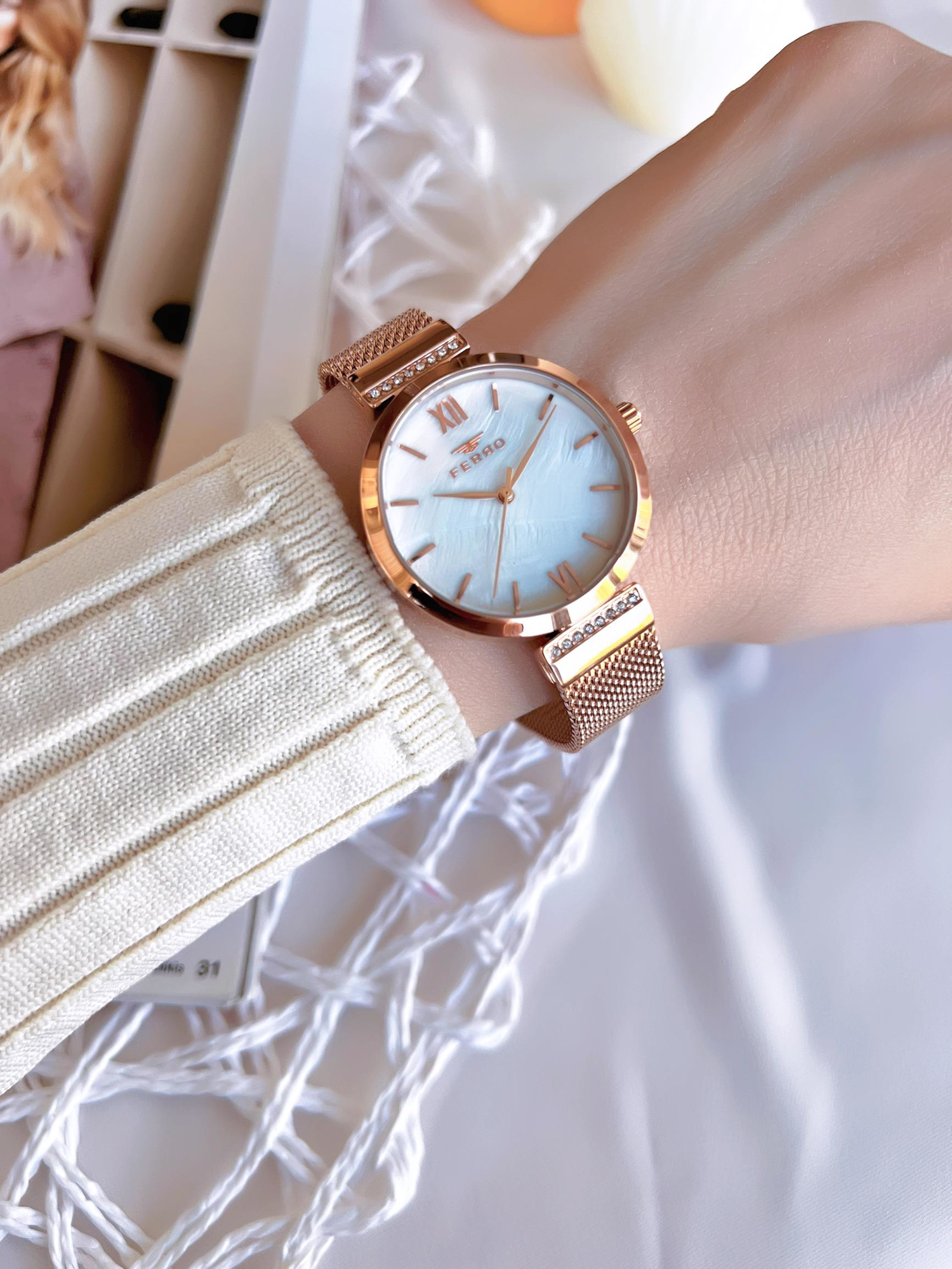Ferro Hasır Kordonlu Rose Gold Kararmaz Renk Atmaz 3 Atm  Özel Ta Fiyatı, Yorumları ve Özellikleri