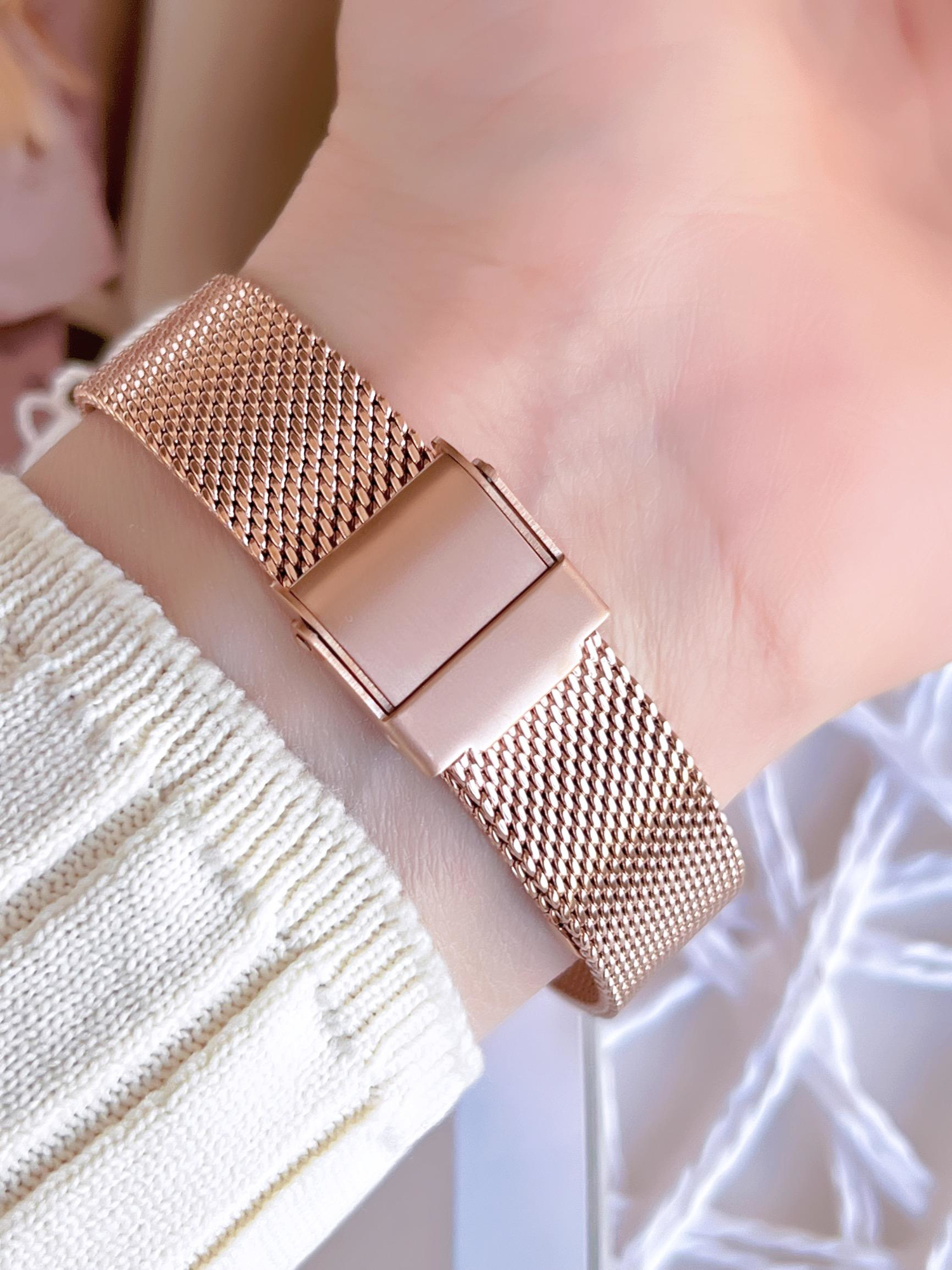 Ferro Hasır Kordonlu Rose Gold Kararmaz Renk Atmaz 3 Atm  Özel Ta