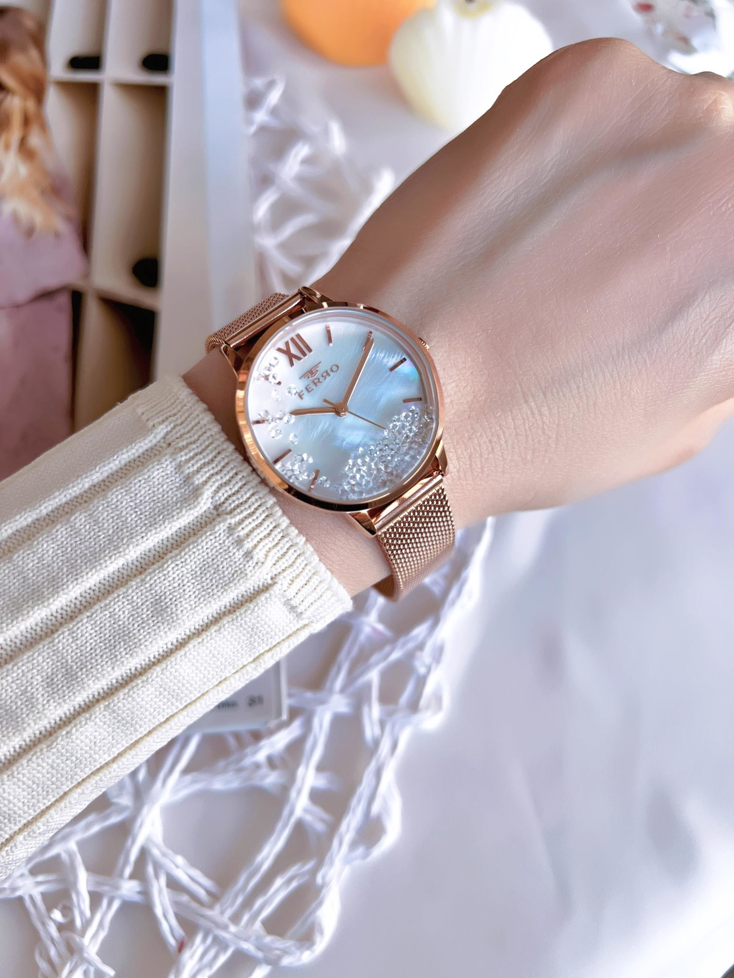 Ferro Hasır Kordonlu Rose Gold Kararmaz Renk Atmaz 3 Atm  Özel Ta