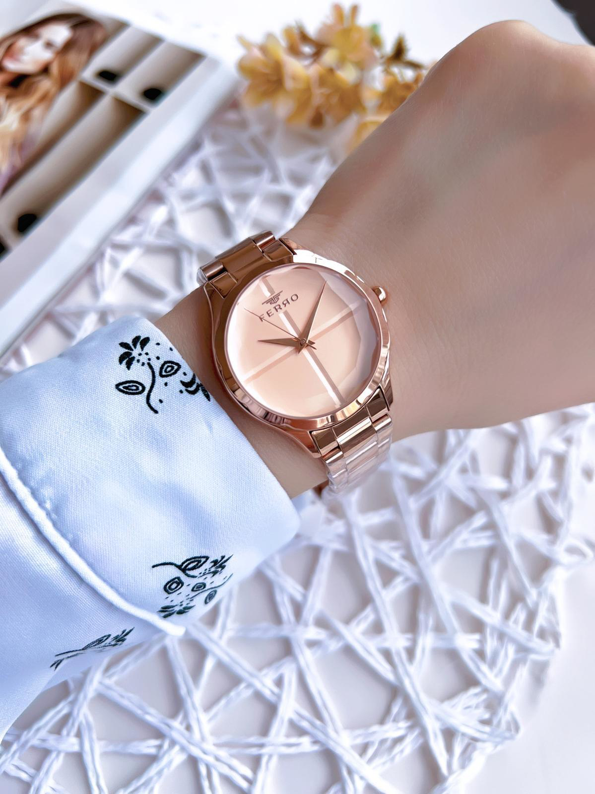 Ferro Rose Gold Renk 3 Atm Suya Dayanıklı Çelik Kordon Özel Tasar