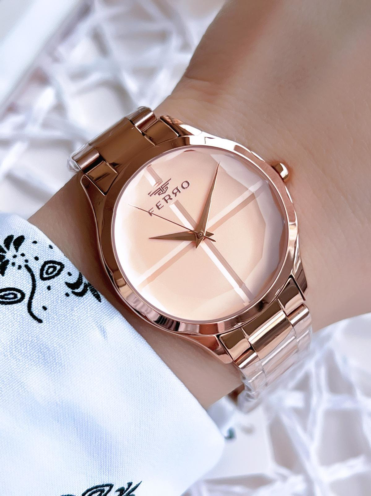 Ferro Rose Gold Renk 3 Atm Suya Dayanıklı Çelik Kordon Özel Tasar