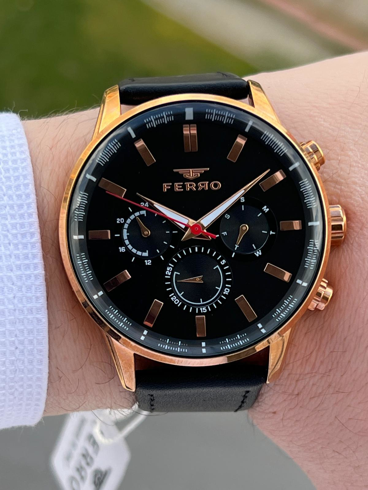 Ferro Takvimli+İç Fonksiyonları Aktif Siyah Renk Deri Kordon 3 At