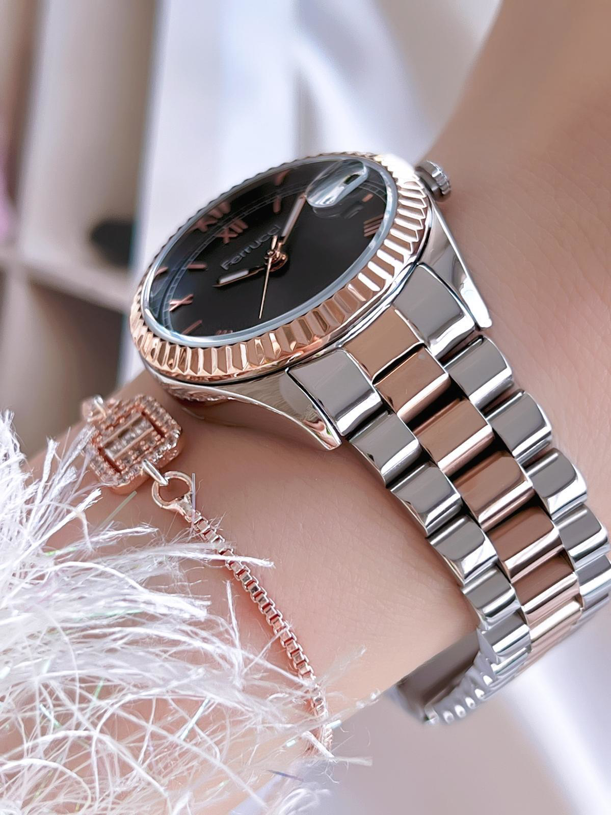 Ferrucci Çelik Kordon 2 Yıl Garantili Takvimli Kadran 30 Mt Suya 