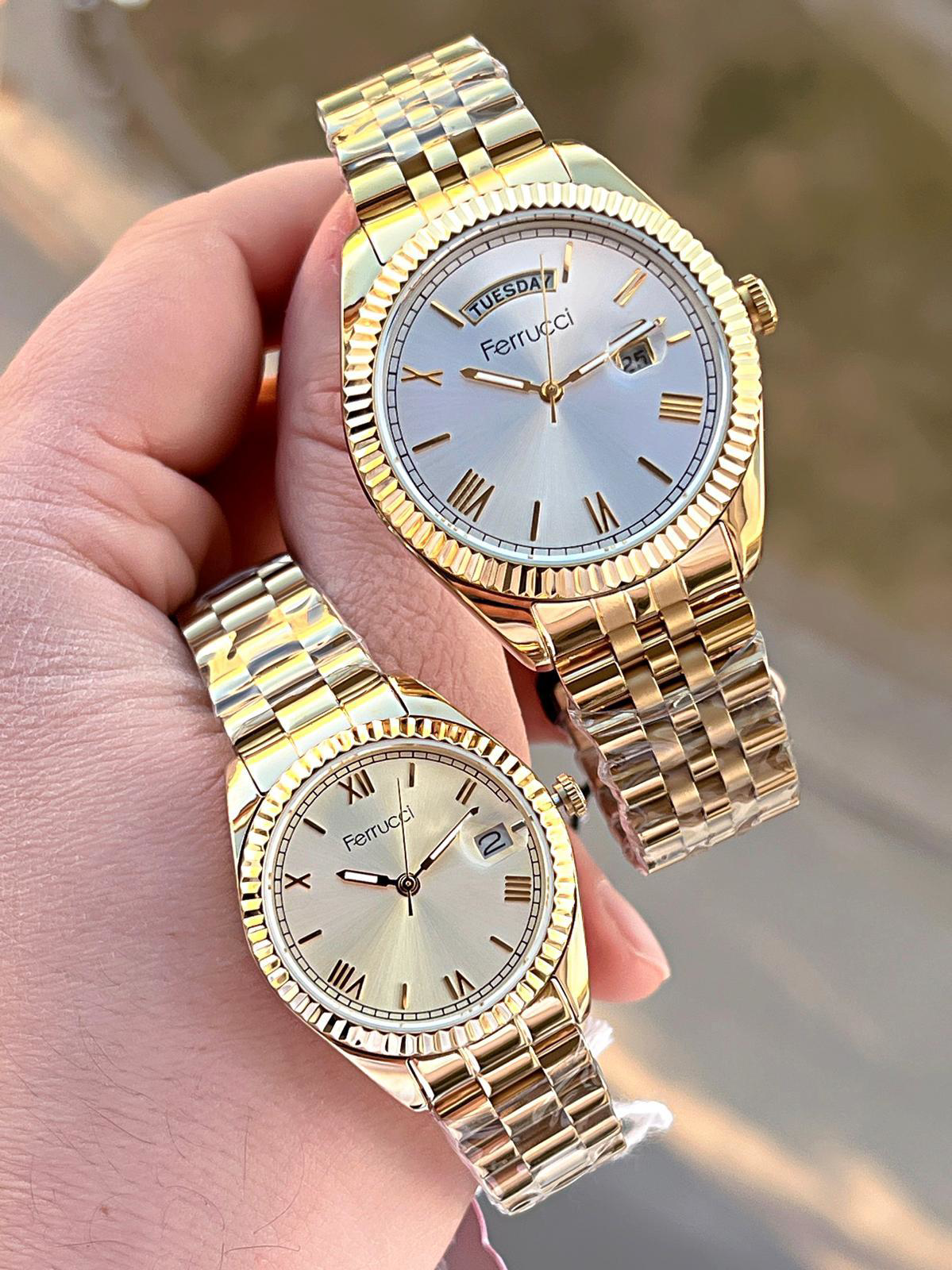 Ferrucci Çiftlere Özel Çelik Kordon Takvimli Kadran Sevgili Kombi