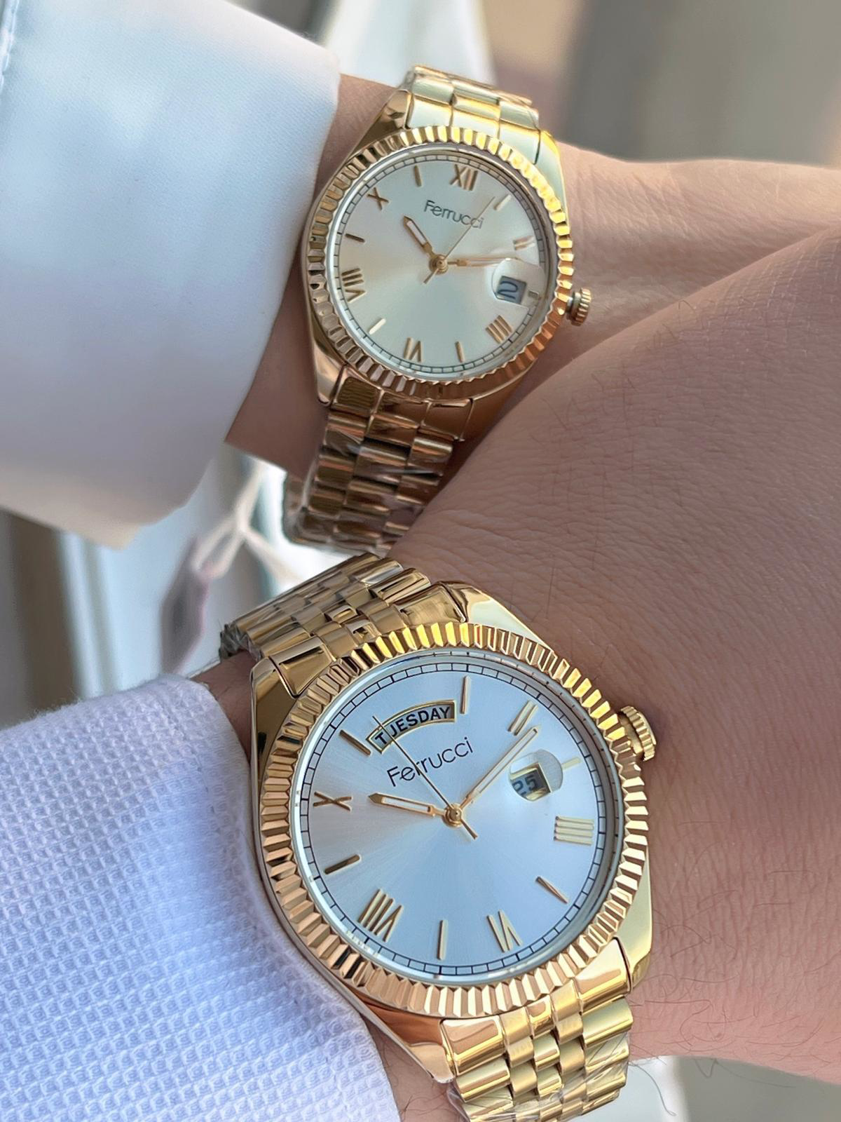 Ferrucci Çiftlere Özel Çelik Kordon Takvimli Kadran Sevgili Kombi