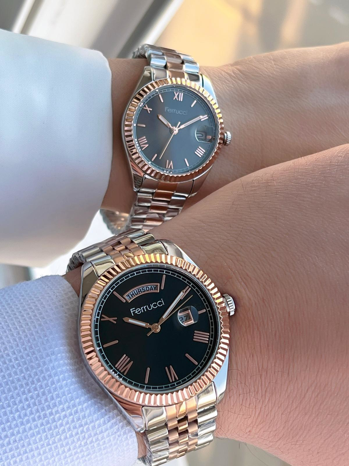 Ferrucci Çiftlere Özel Çelik Kordon Takvimli Kadran Sevgili Kombi