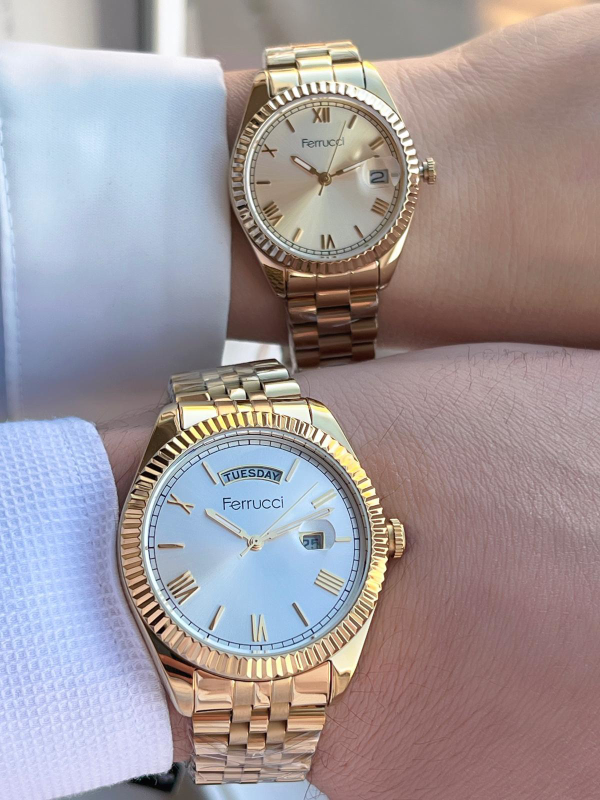 Ferrucci Çiftlere Özel Çelik Kordon Takvimli Kadran Sevgili Kombi