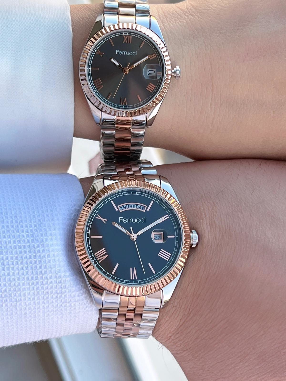 Ferrucci Çiftlere Özel Çelik Kordon Takvimli Kadran Sevgili Kombi