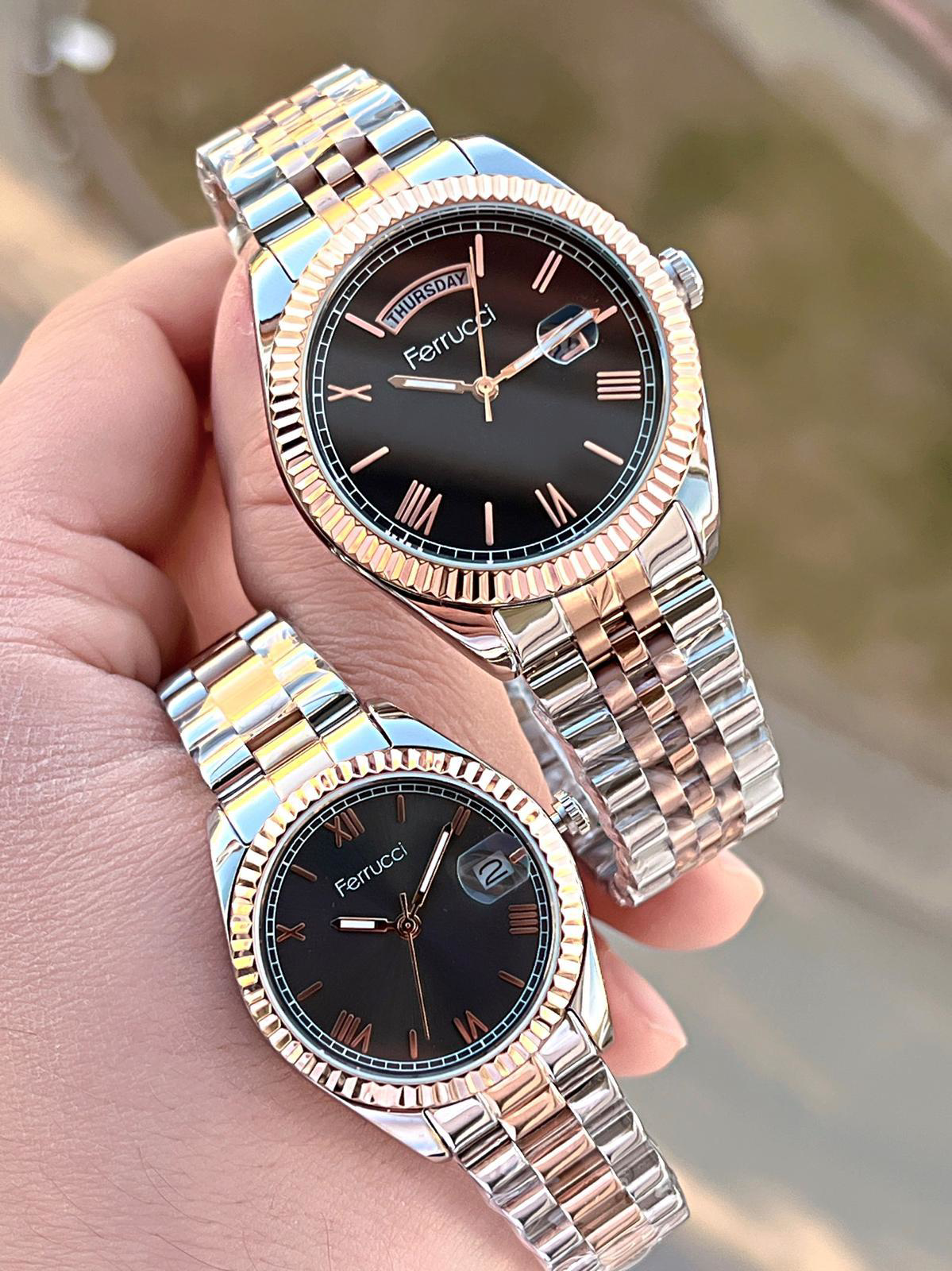 Ferrucci Çiftlere Özel Çelik Kordon Takvimli Kadran Sevgili Kombi