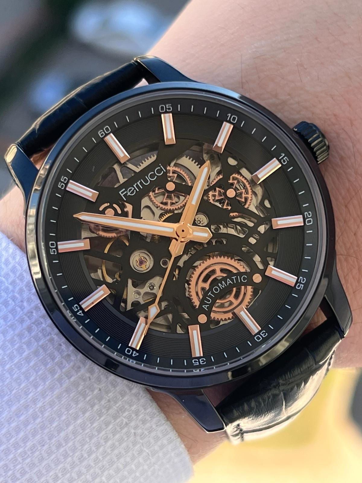 Ferrucci  Otomatik&Kurmalı 30 Atm Suya Dayanıklı Deri Kordonlu Erk