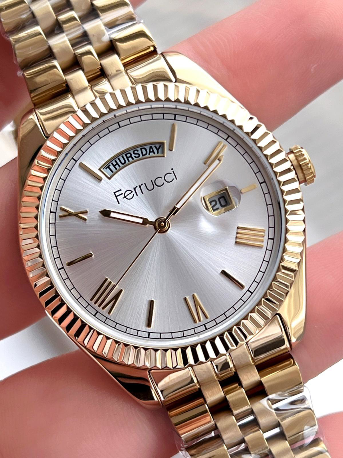 Ferrucci Rolex Model Çelik Kordon Takvimli Kadran 30 Mt Suya Daya