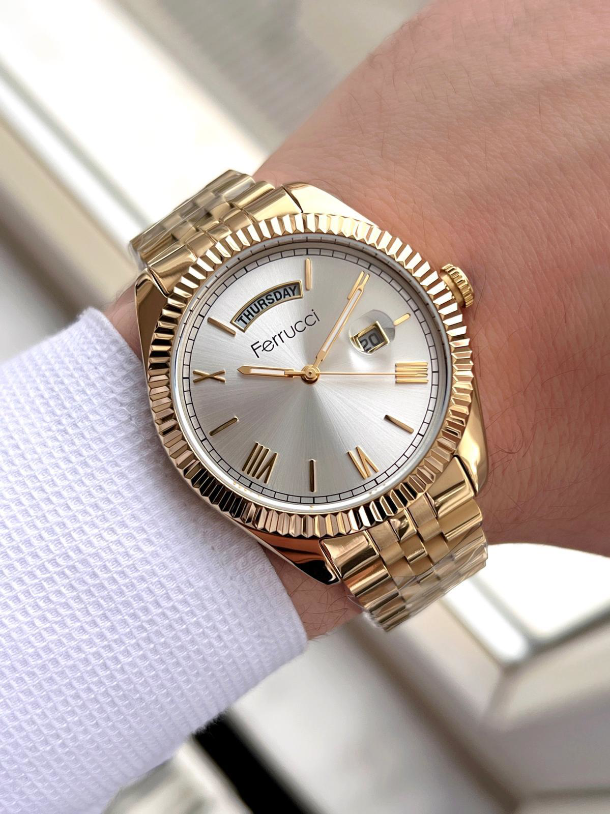 Ferrucci Rolex Model Çelik Kordon Takvimli Kadran 30 Mt Suya Daya