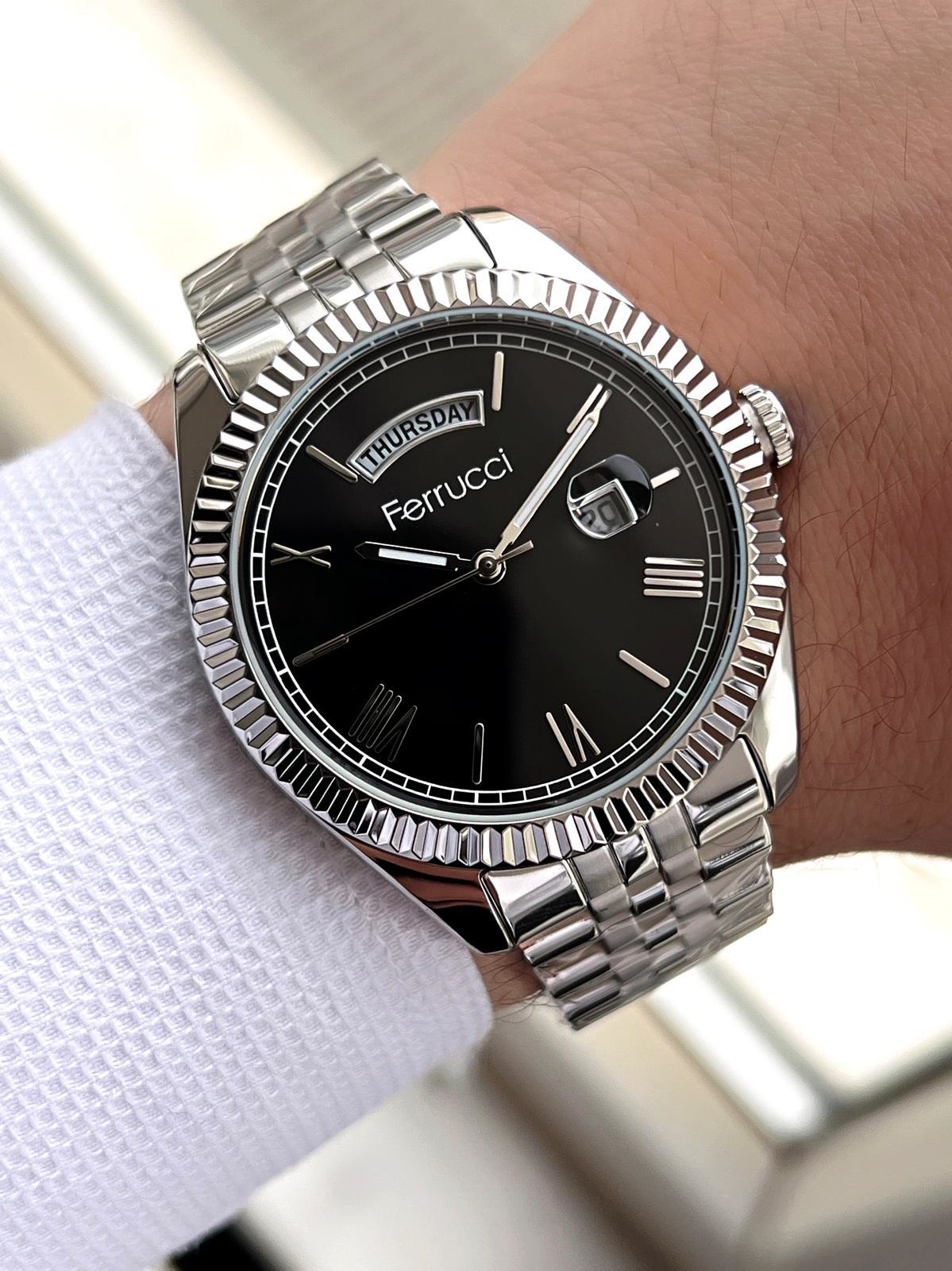 Ferrucci Rolex Model Çelik Kordon Takvimli Kadran 30 Mt Suya Daya