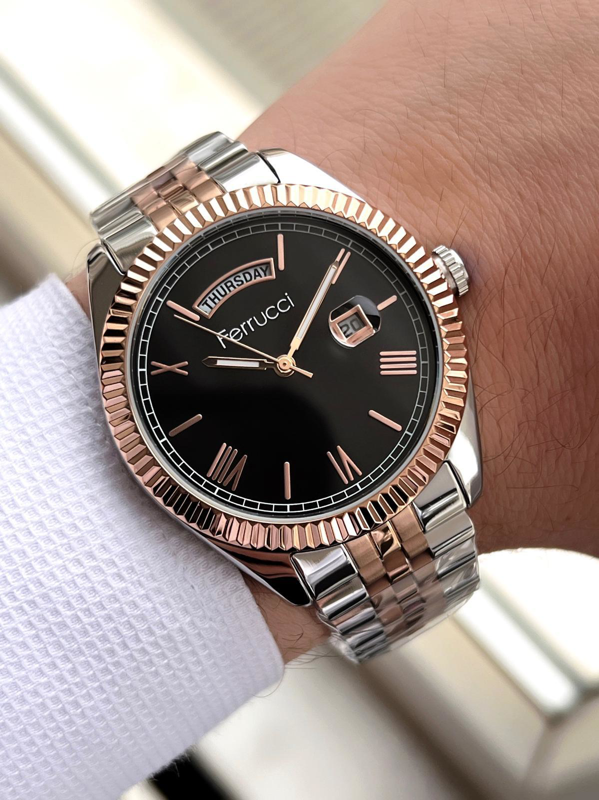 Ferrucci Rolex Model Çelik Kordon Takvimli Kadran 30 Mt Suya Daya