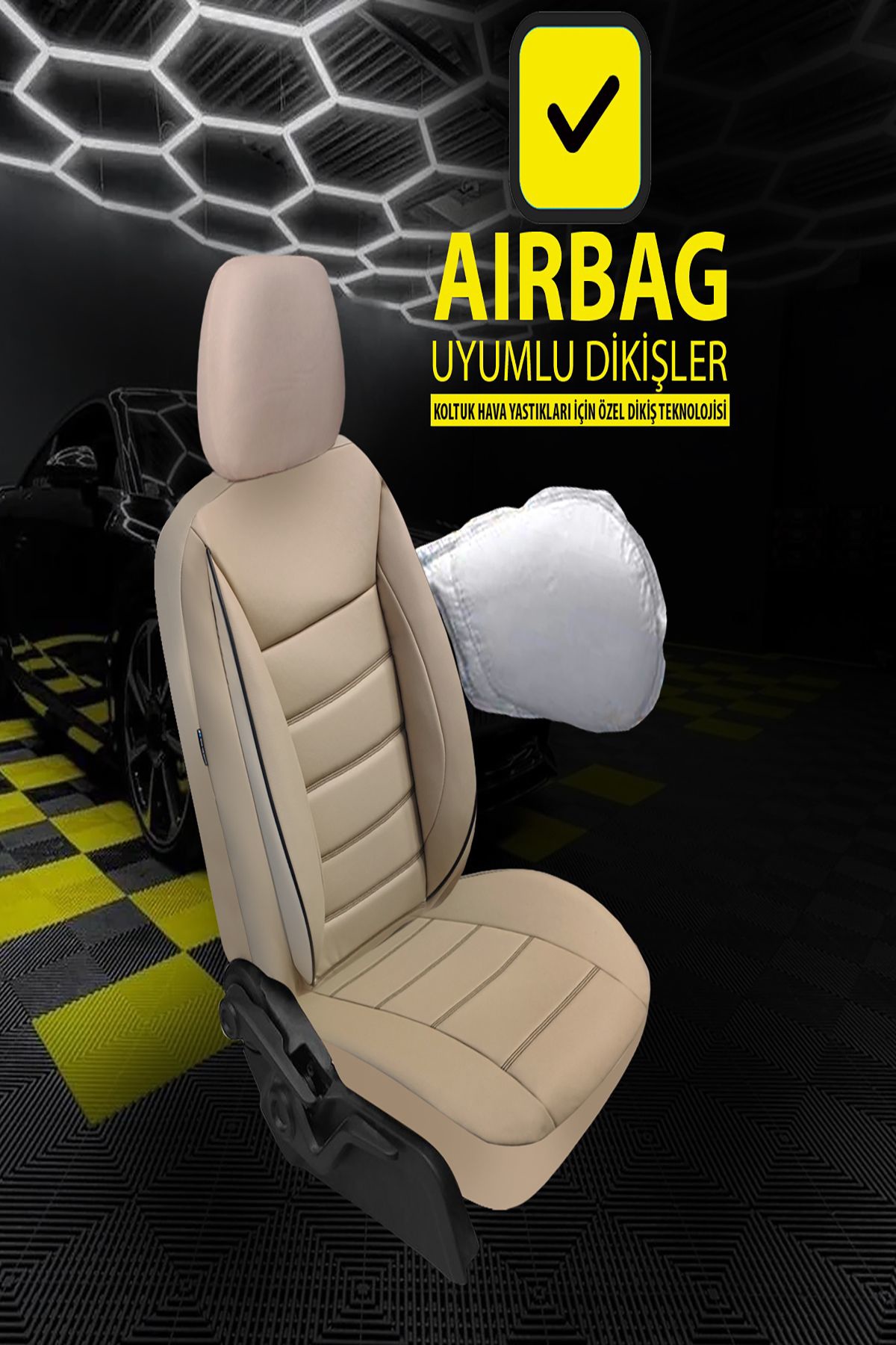FIAT 500 2008-2020Uyumlu Oto Koltuk Kılıfı Chaotic Serisi Deri - Bej
