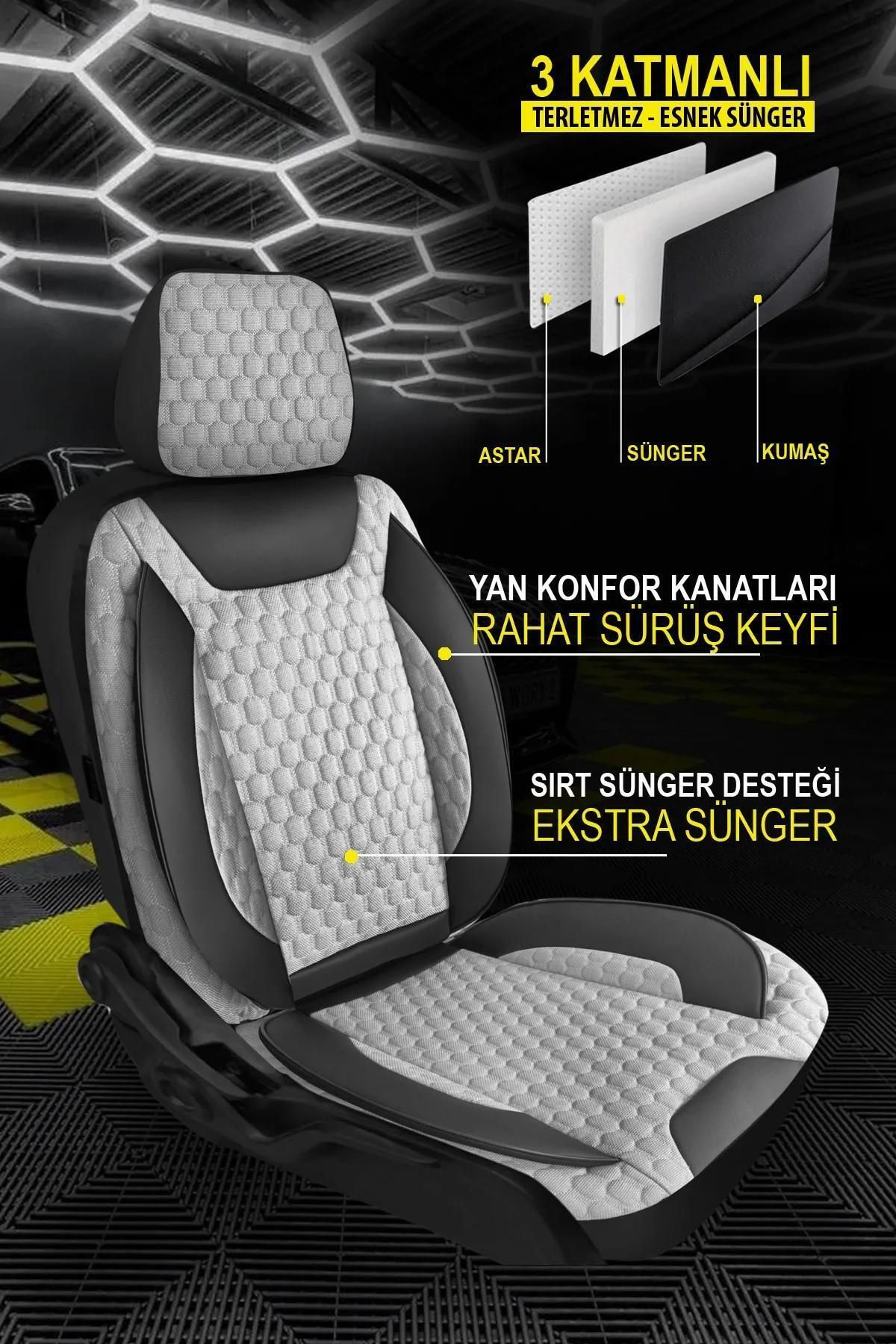 Dgnl Fiat 500 2020-Uyumlu Oto Koltuk Kilifi Platinium Serisi -  Gri