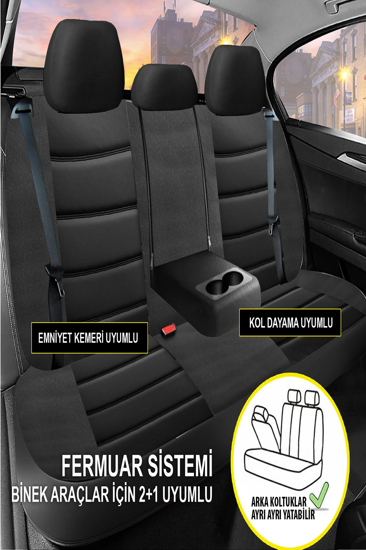 FIAT 500 2020- Uyumlu Oto Koltuk Kılıfı Chaotic Serisi Deri - Siyah