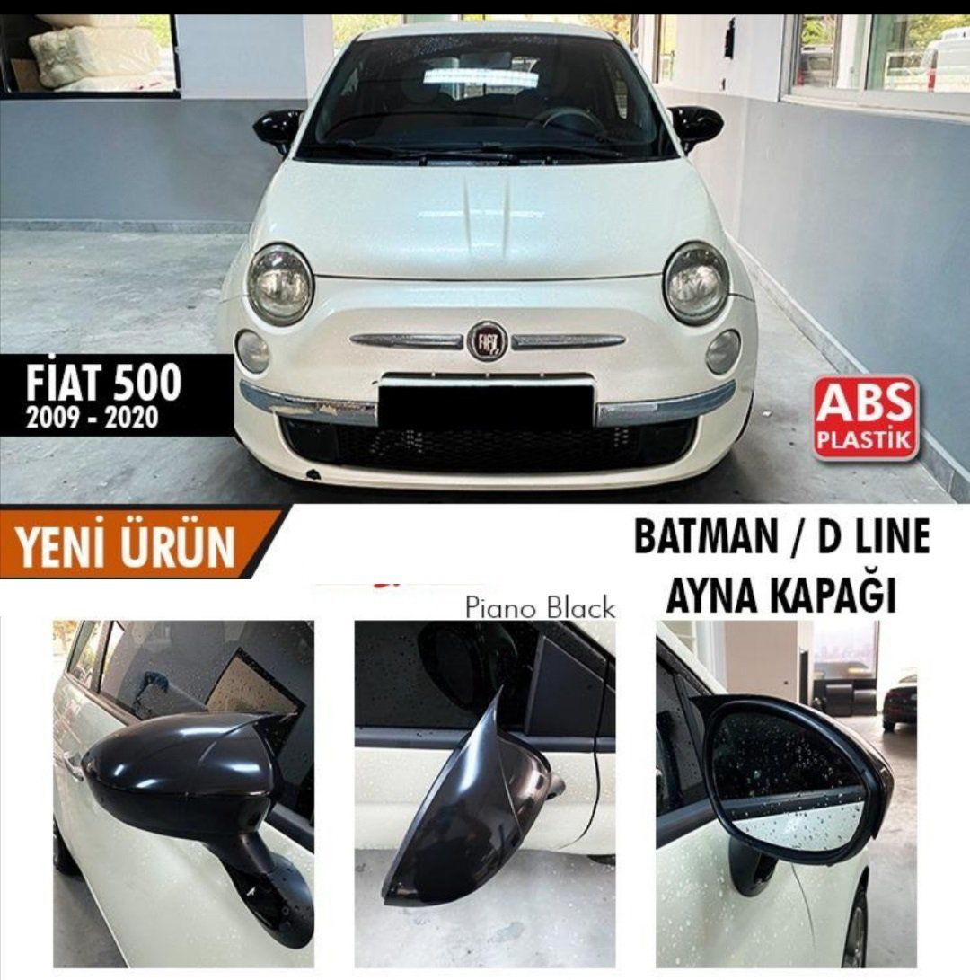 Fiat 500 Uyumlu (2009-2020) Batman Yarasa Ayna Kapağı (Parlak Siy